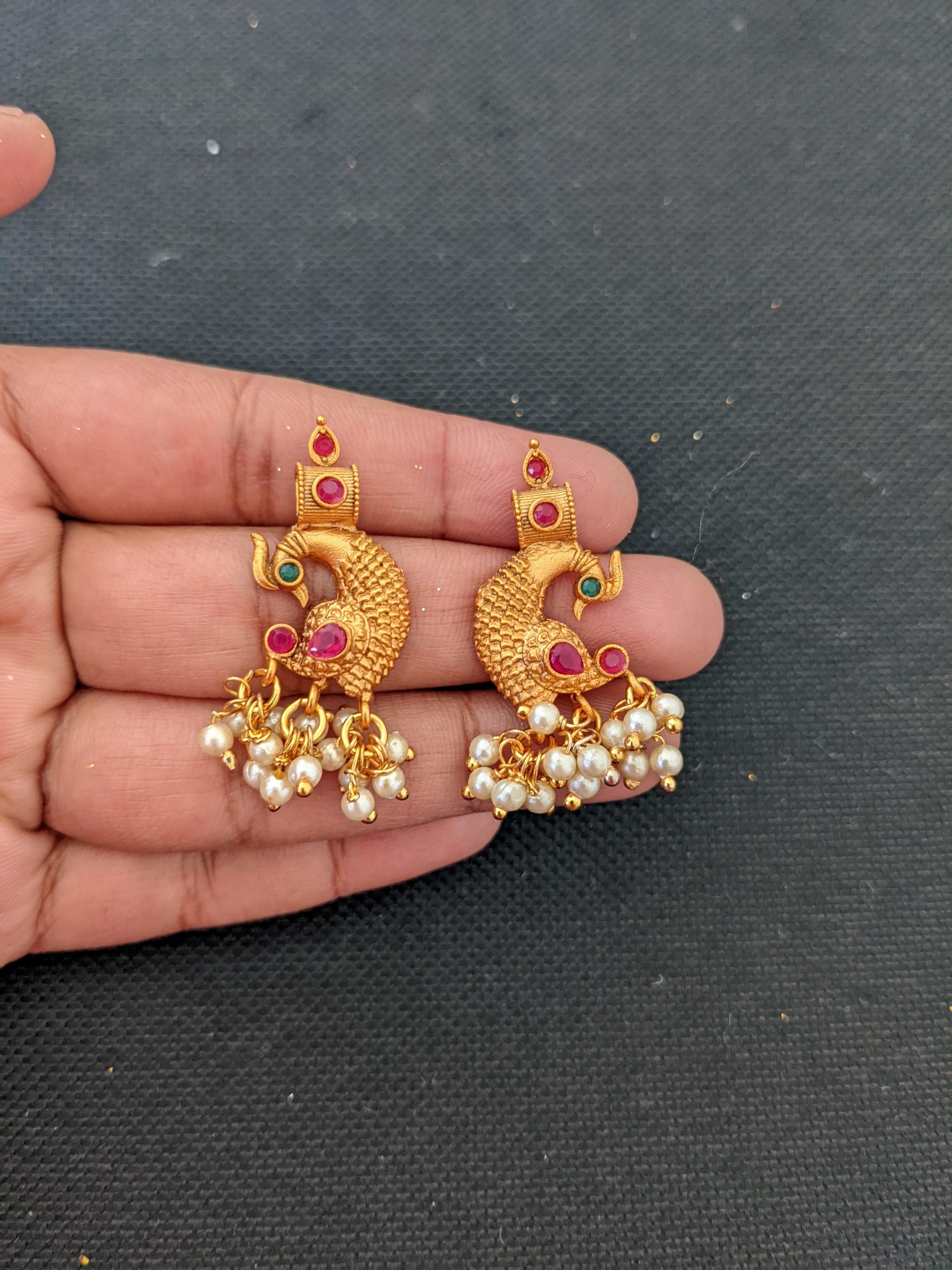 Gold color matte gold earrings - Jaipur Mart - 4180734