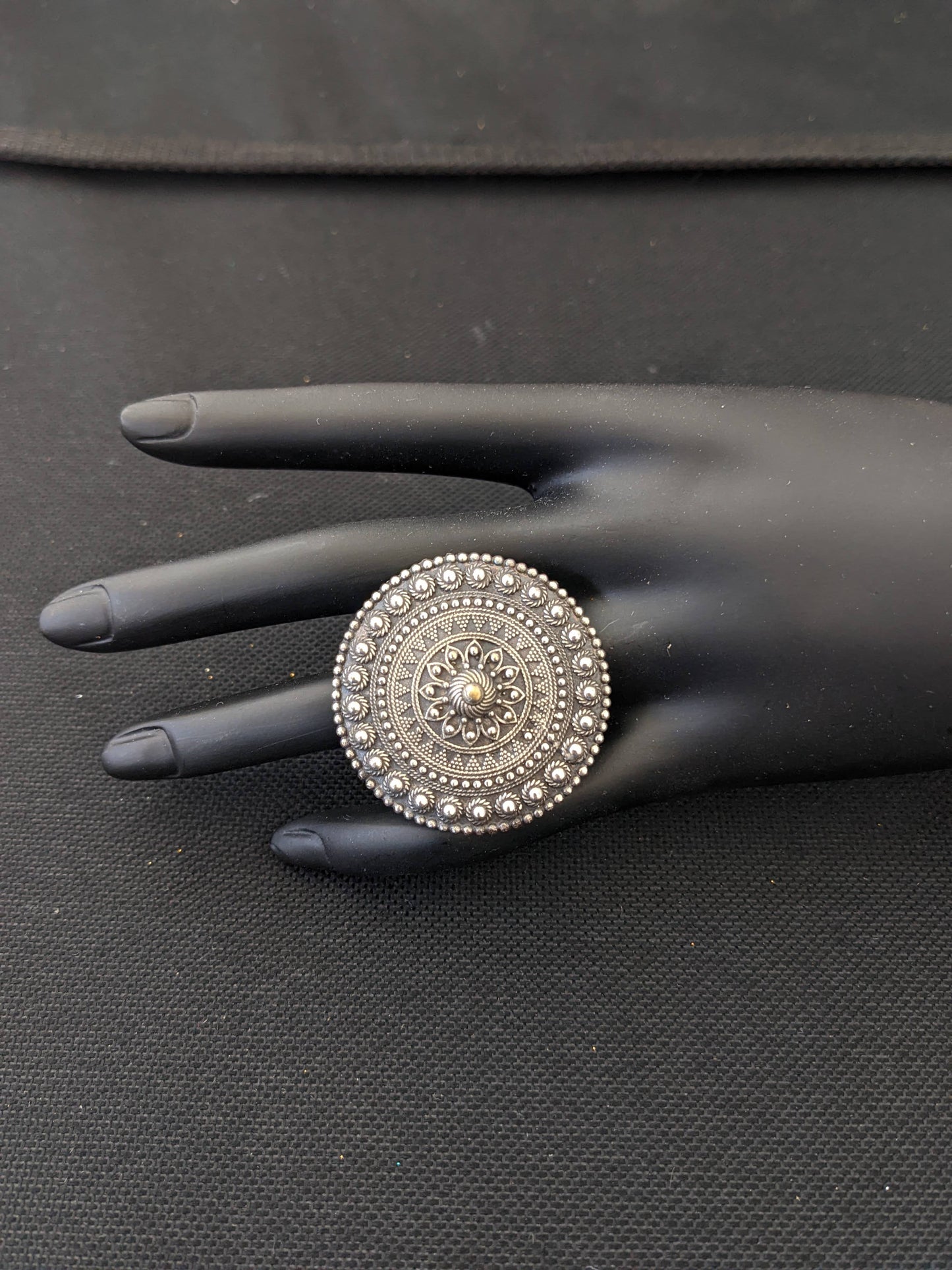 Large size flower design german silver adjustable finger ring - Simpliful