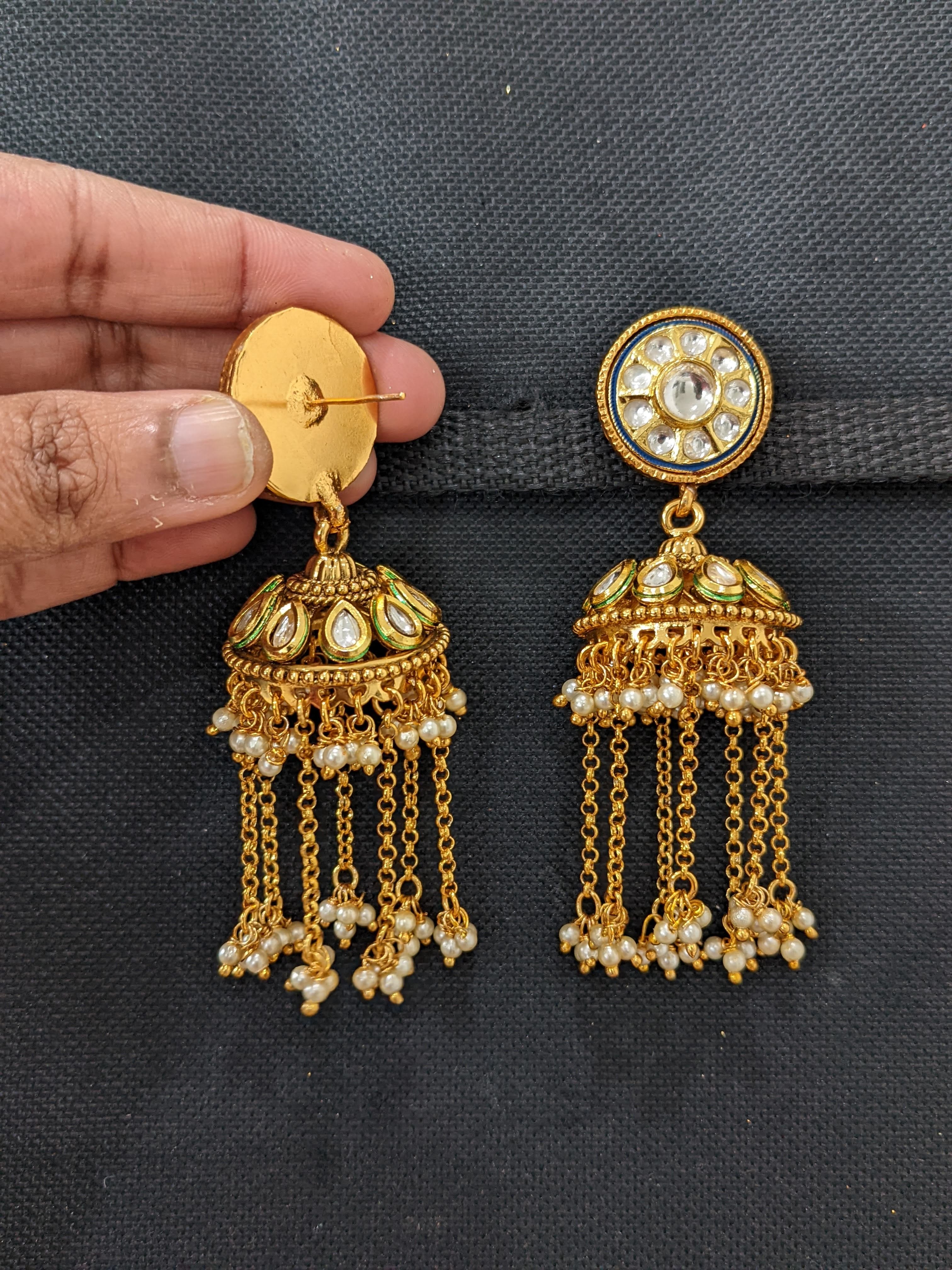 Gold Plated Kundan Jhumka Earrings Design by Kiara at Pernia's Pop Up Shop  2024