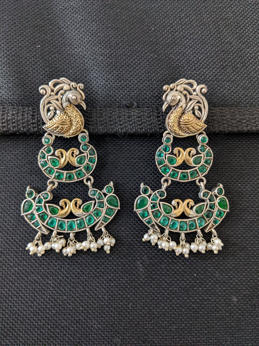 German Silver Dual tone Multiple Peacock Earrings - Simpliful