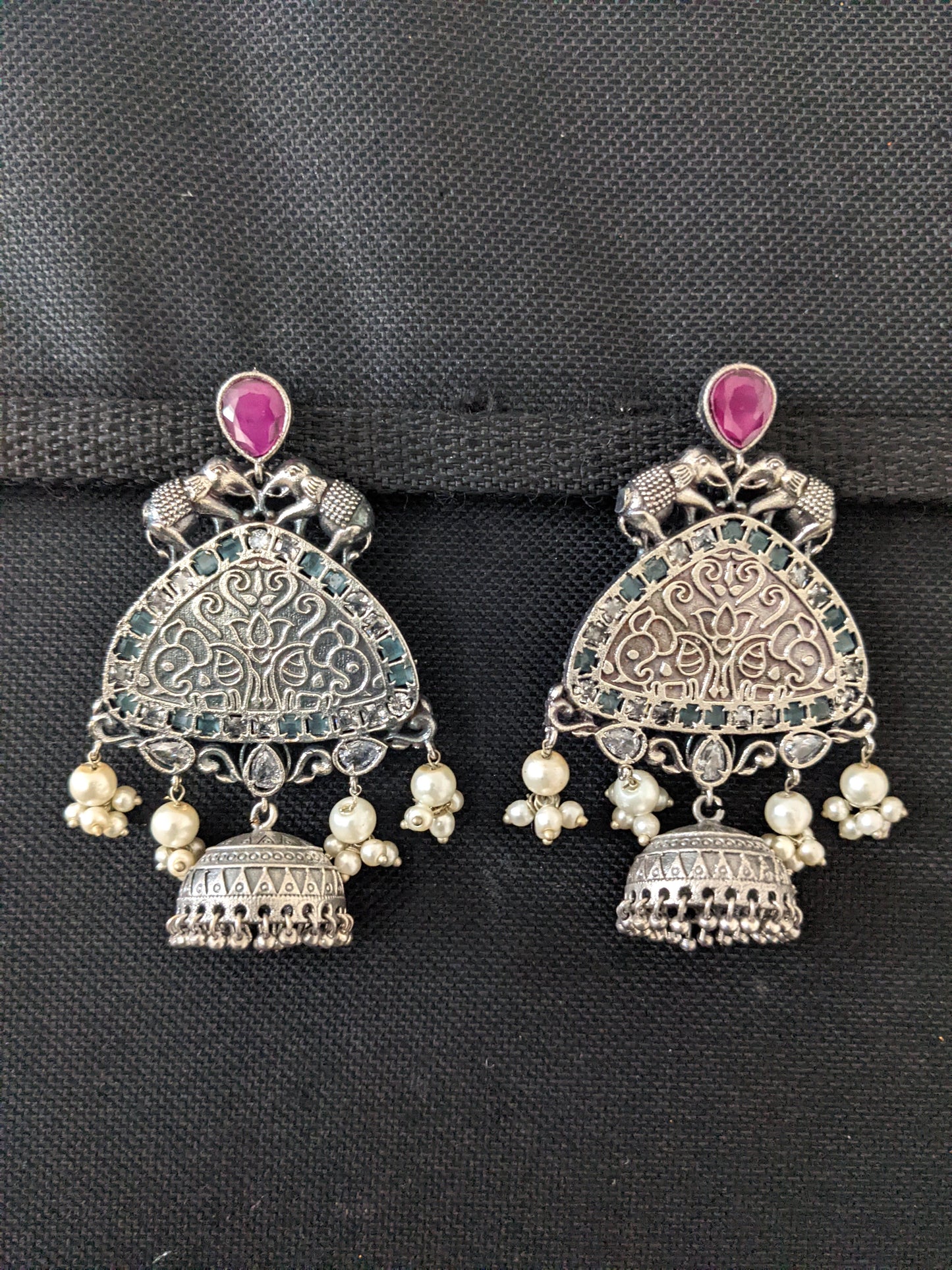 German Silver Elephant design Jhumka Earrings