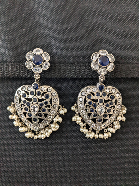 German Silver Heart design CZ Earrings