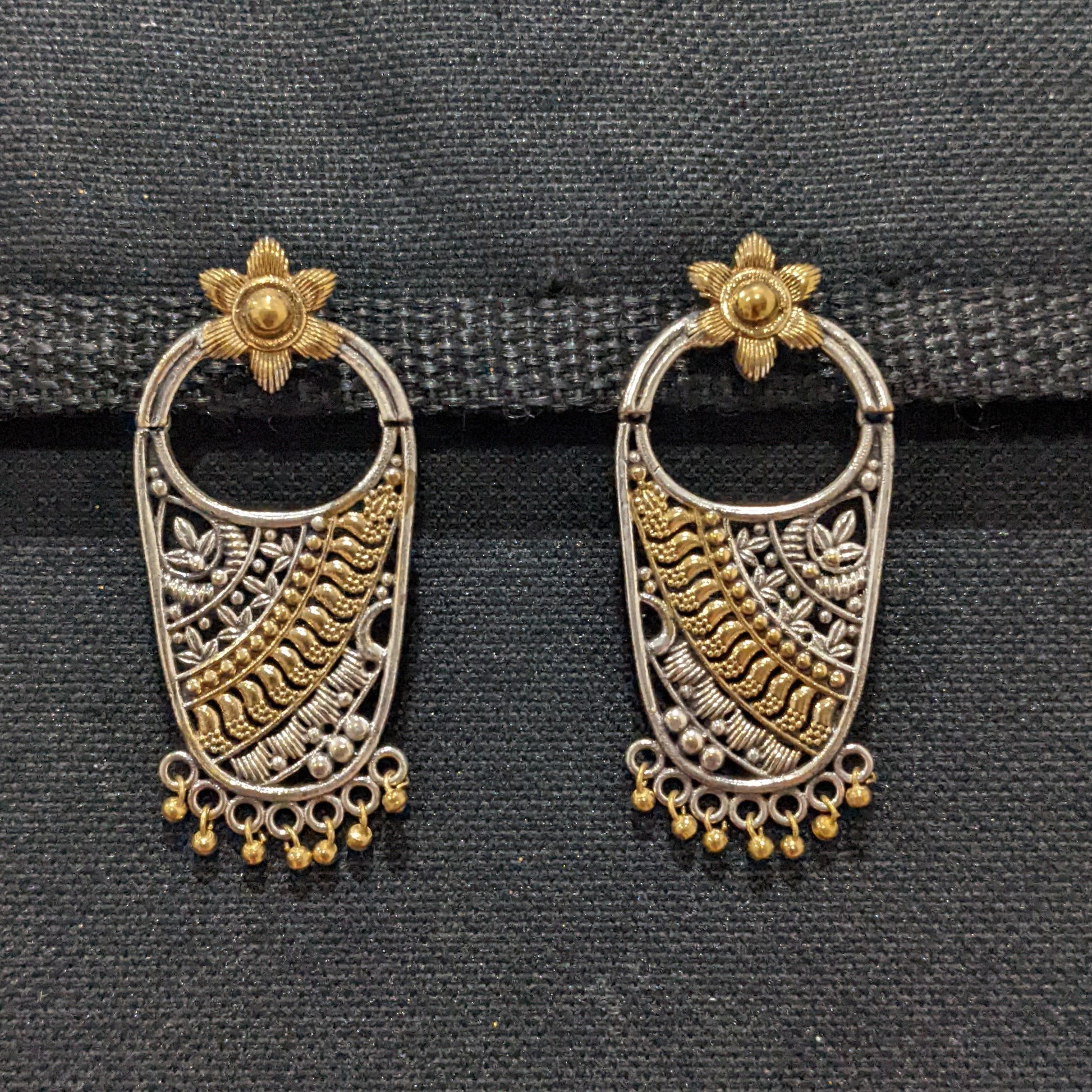 Dual tone oxidized silver designer earrings - Simpliful