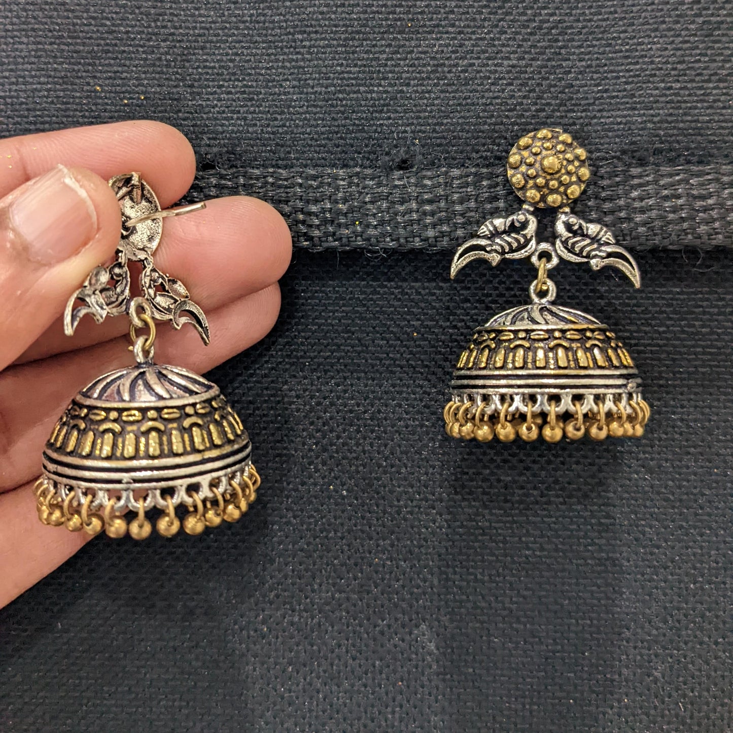 SALE - Dual tone Oxidized Silver Jhumka Earrings