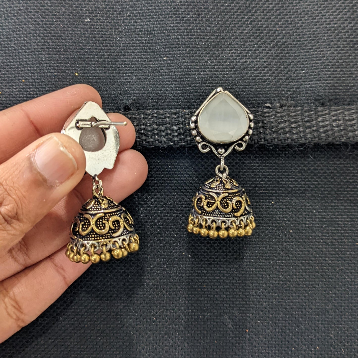 SALE - Dual tone Oxidized Silver Jhumka Earrings