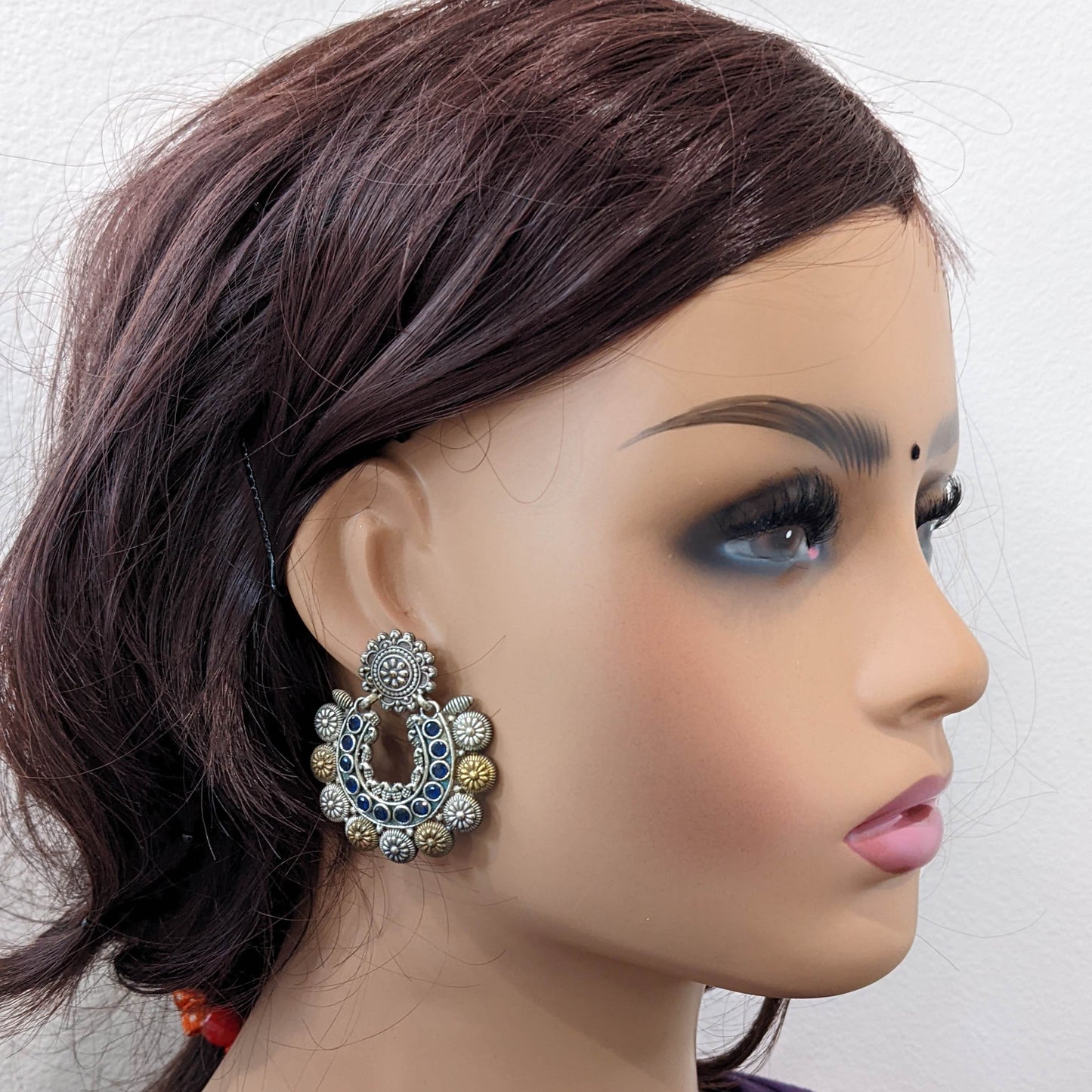 Dual tone oxidized silver Blue CZ earrings