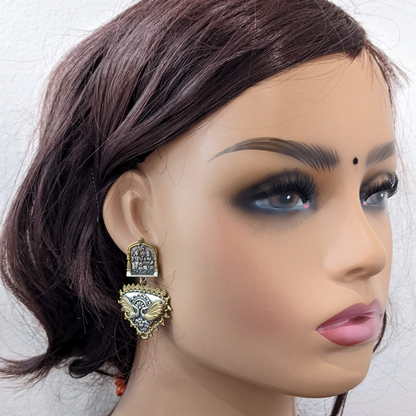 Dual tone oxidized silver Lord Siva Parvati earrings