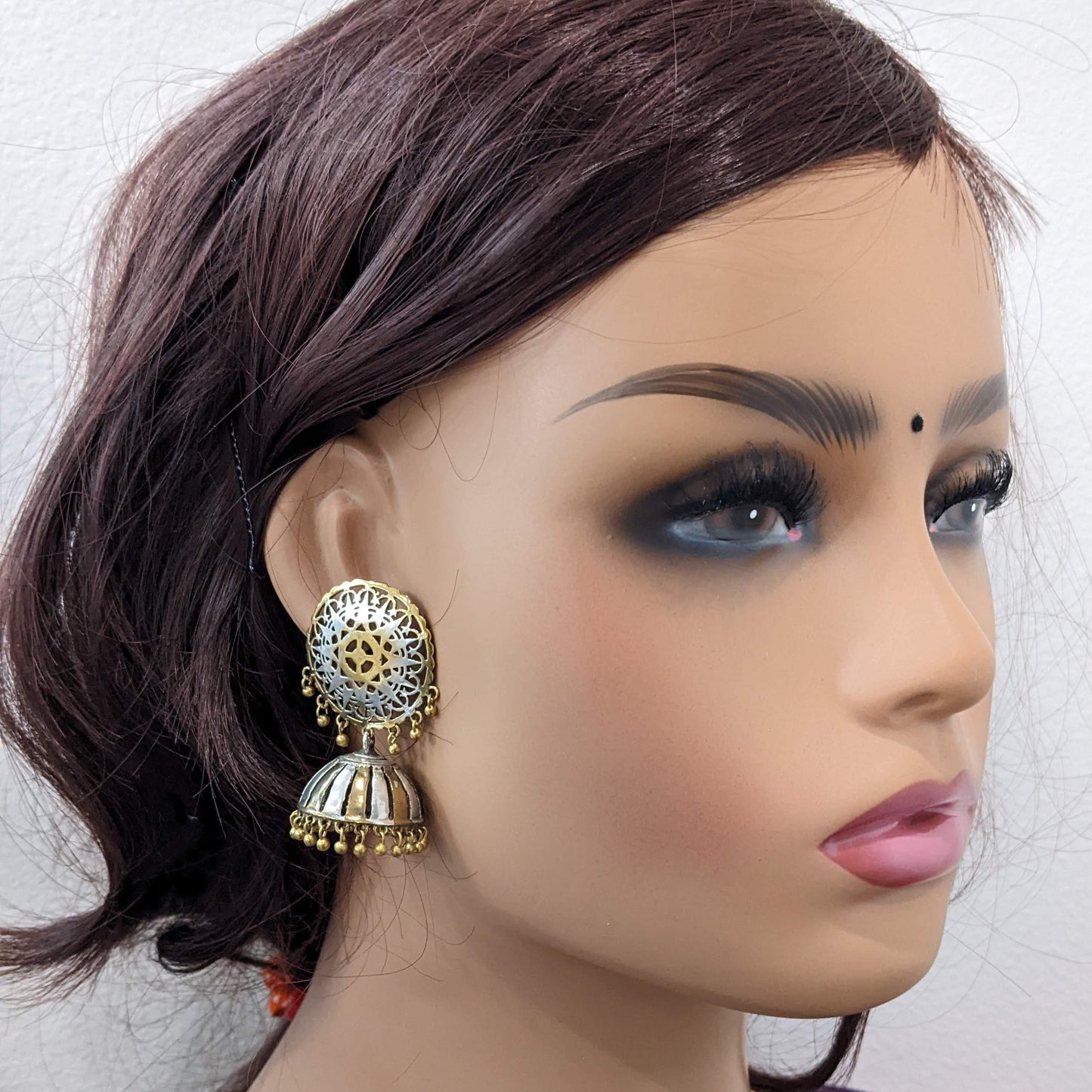 SALE - Dual tone Oxidized Silver Jhumka Earrings