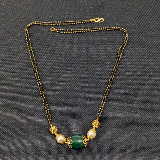 Mangalsutra - Green Pearl bead Pendant Necklace - Double strand