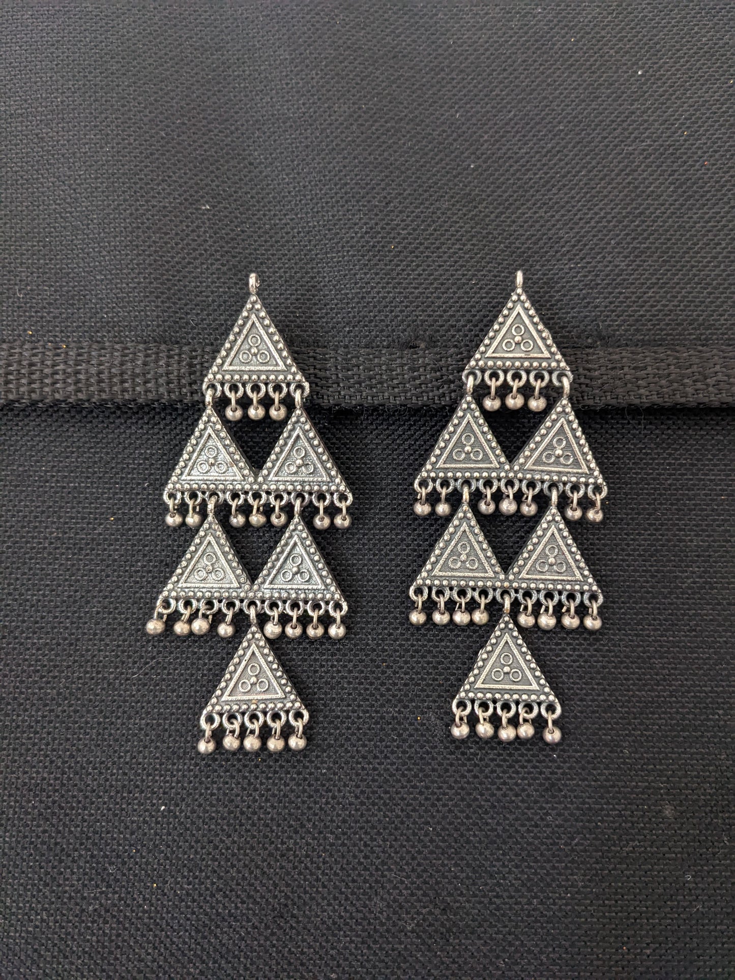 Unique Triangle design Oxidized Silver Long earrings