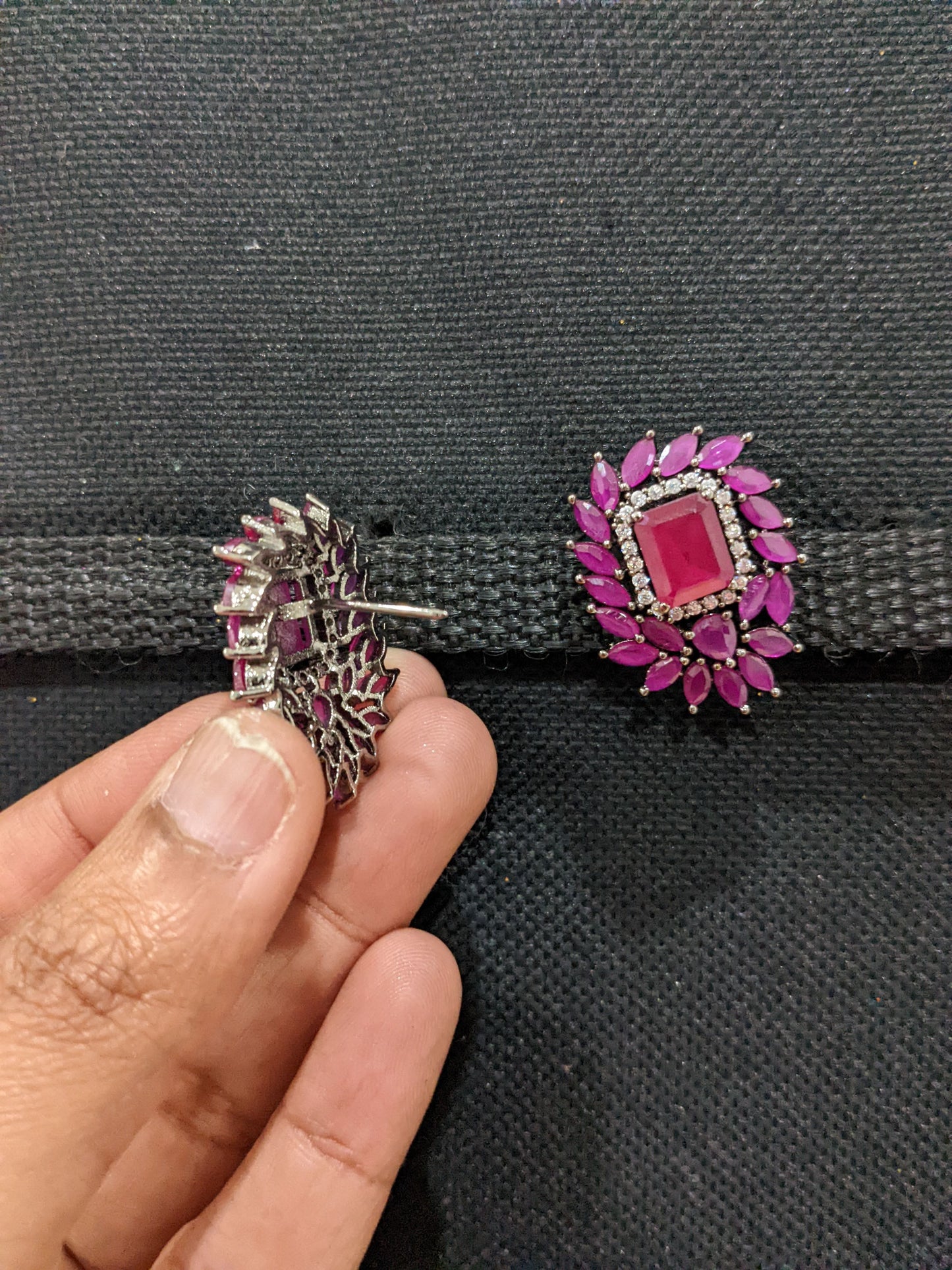 Rectangle design Ruby CZ Stud Earrings