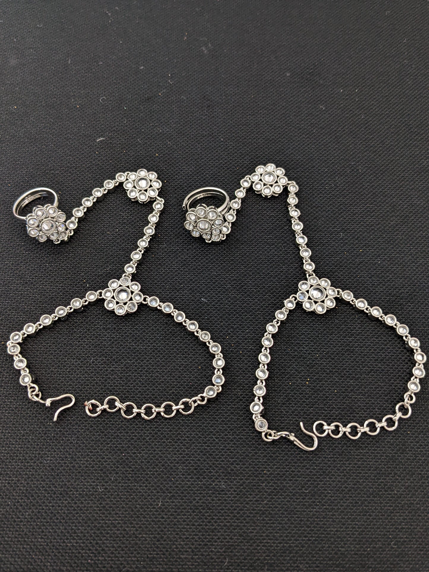 Silver rhodium Polki Haath Phool / Bracelet Ring Combo / Indian Wedding Jewelry