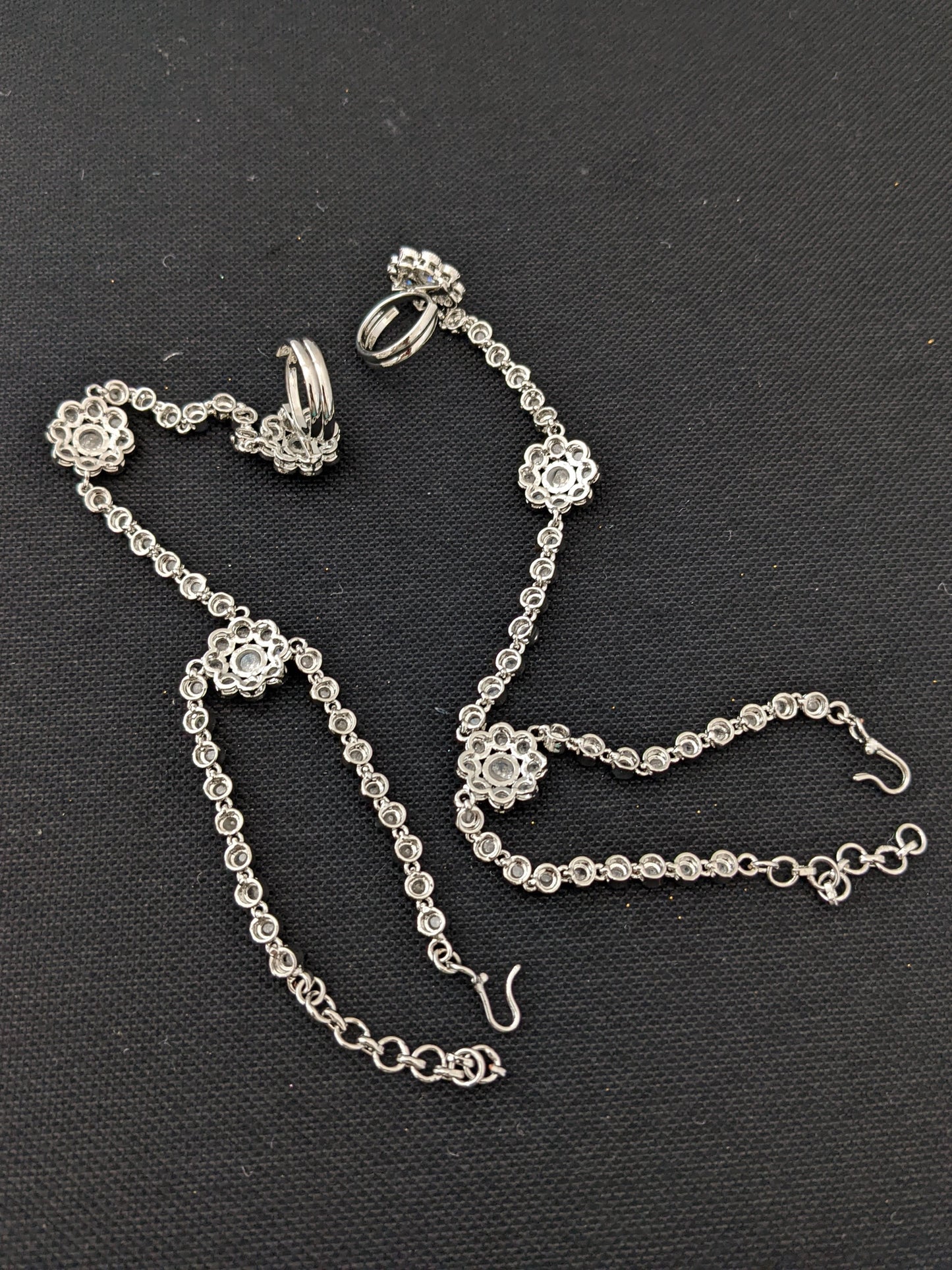 Silver rhodium Polki Haath Phool / Bracelet Ring Combo / Indian Wedding Jewelry
