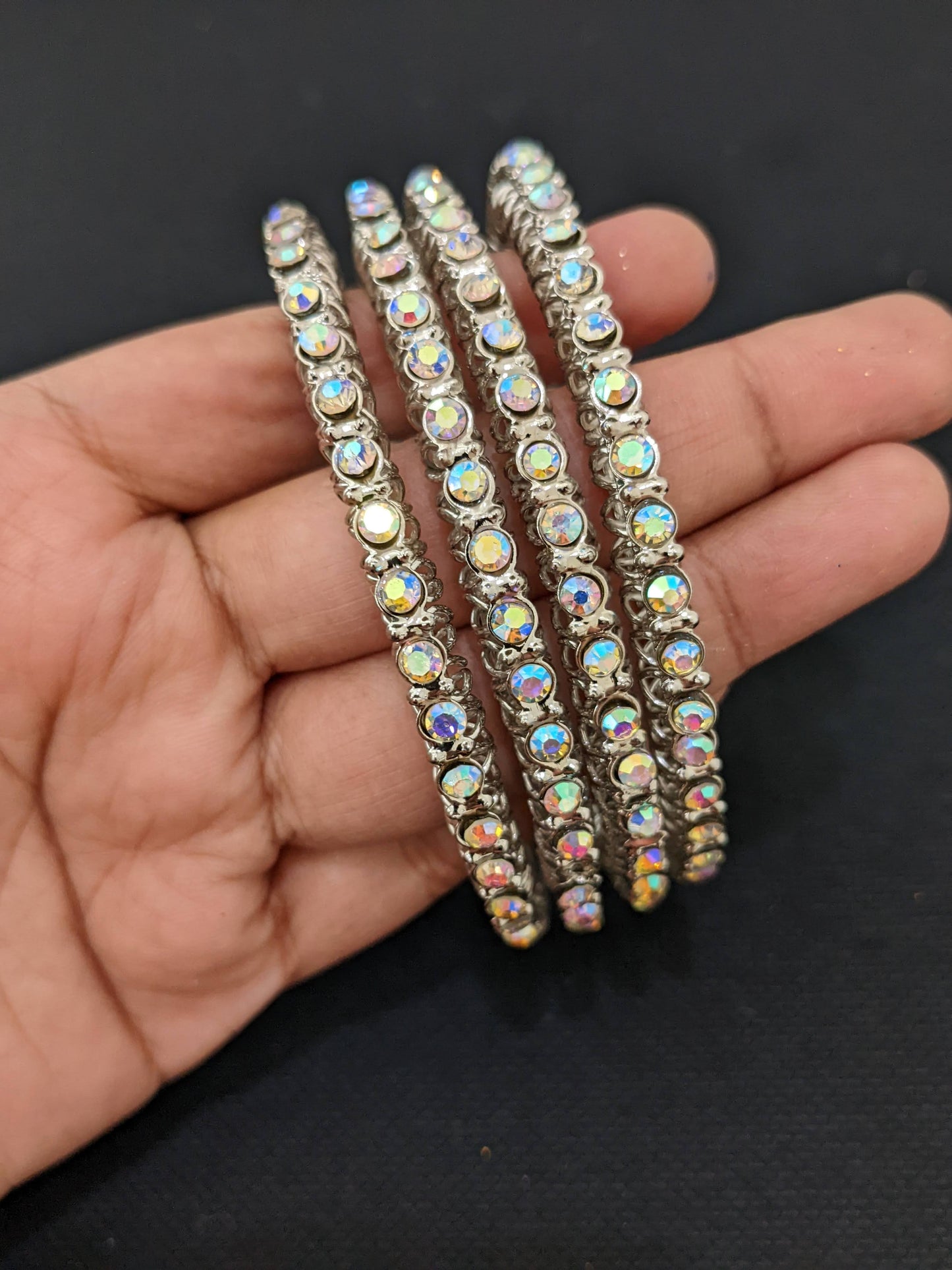 Silver rhodium rainbow crystal Bangles