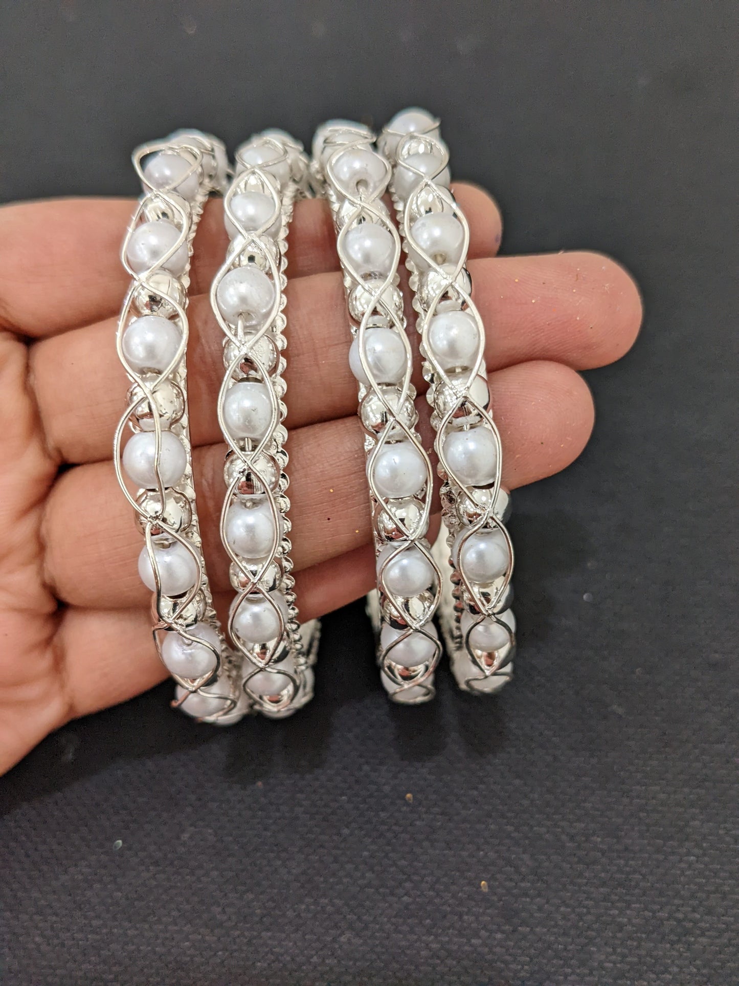 Silver rhodium Pearl Bangles