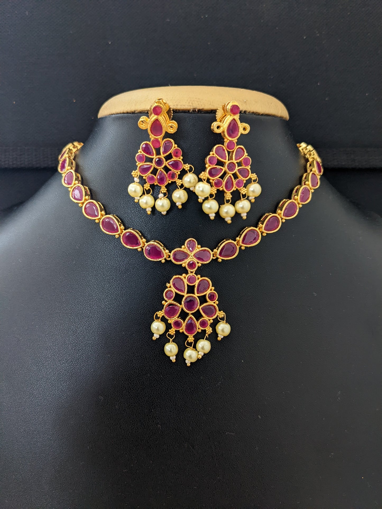 Teardrop CZ stone Adigai choker necklace and Earrings set