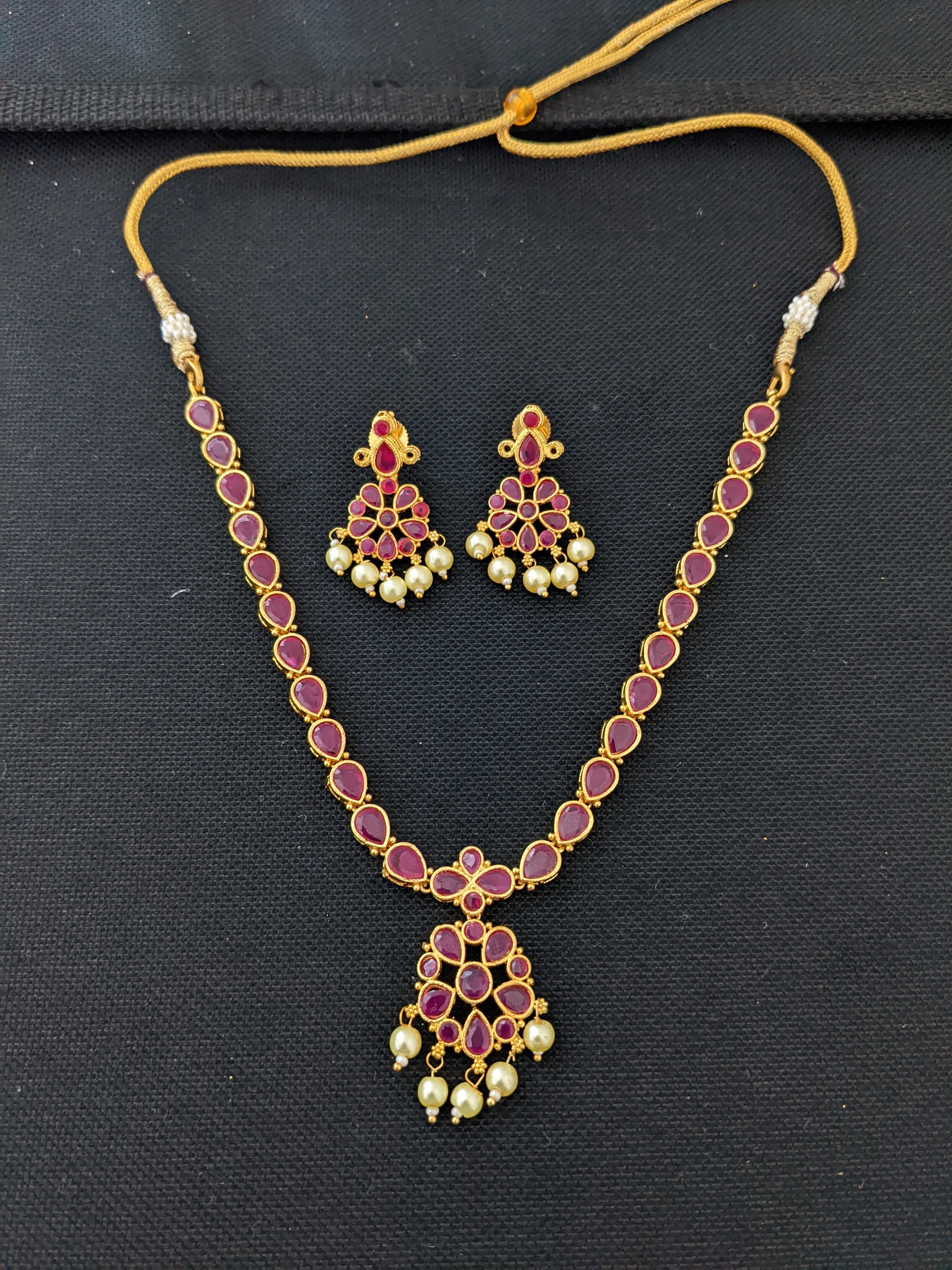 Teardrop CZ stone Adigai choker necklace and Earrings set