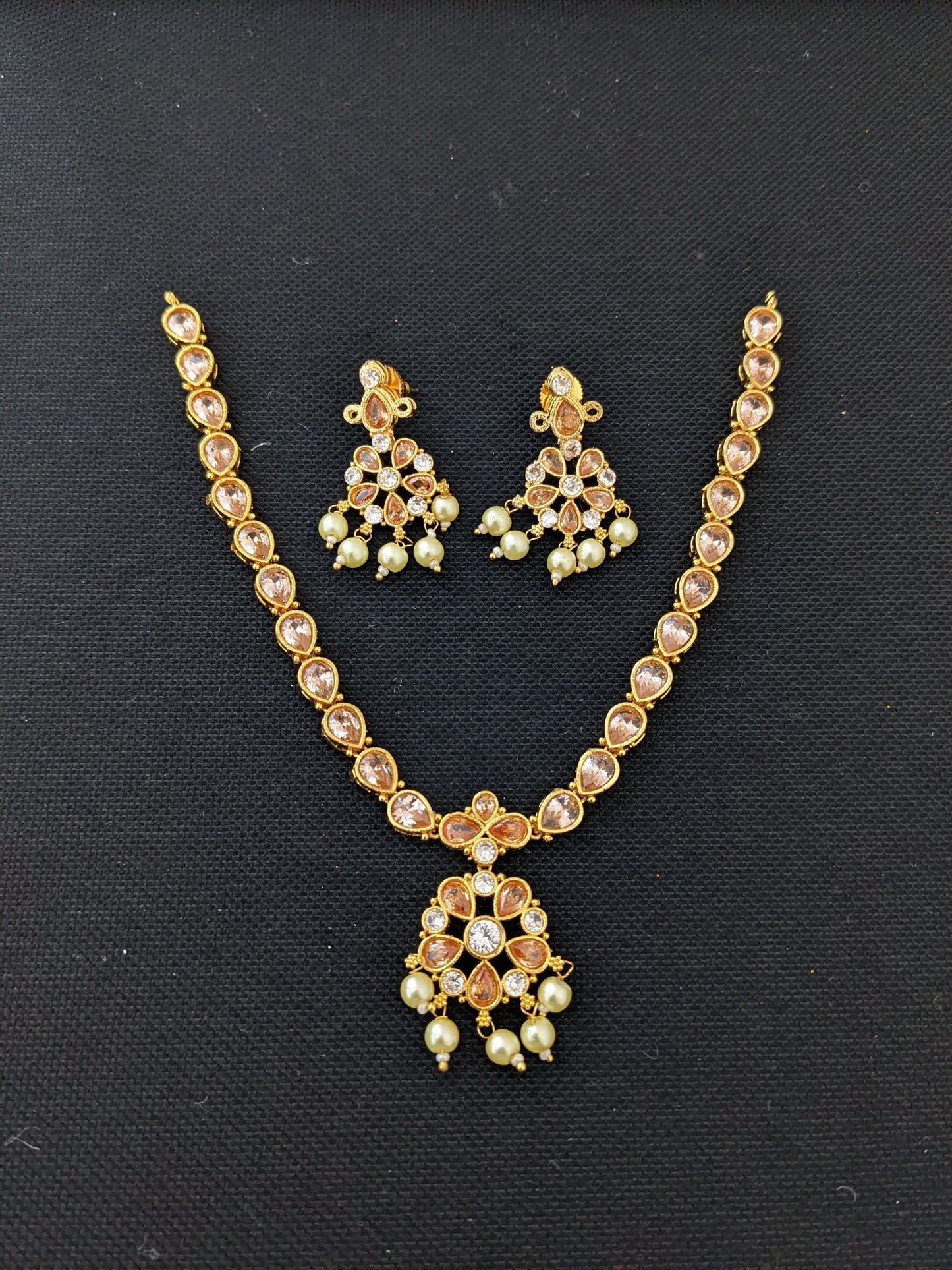 Teardrop CZ stone Adigai choker necklace and Earrings set