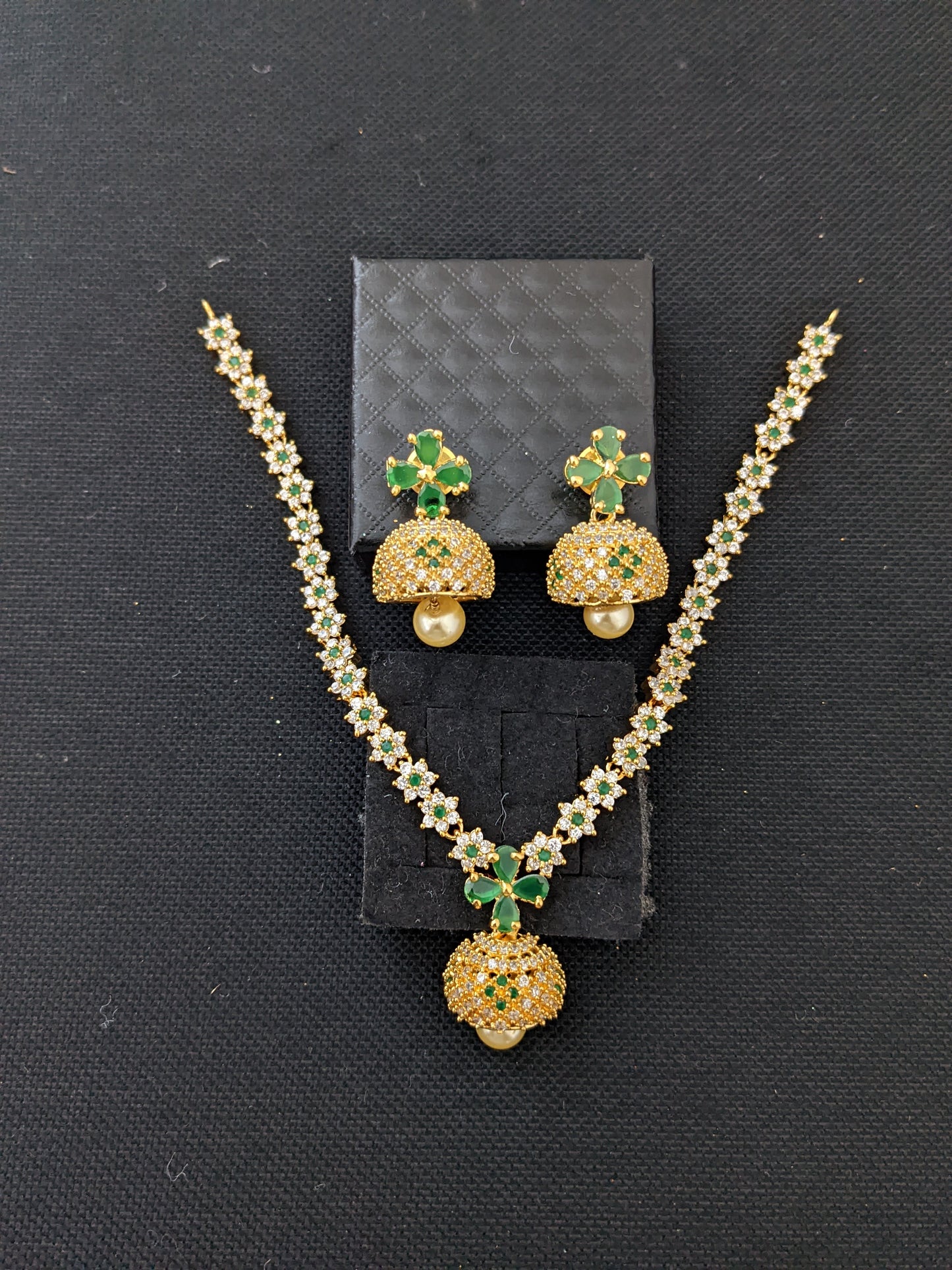 Jhumka dangle CZ stone choker necklace and Earrings set