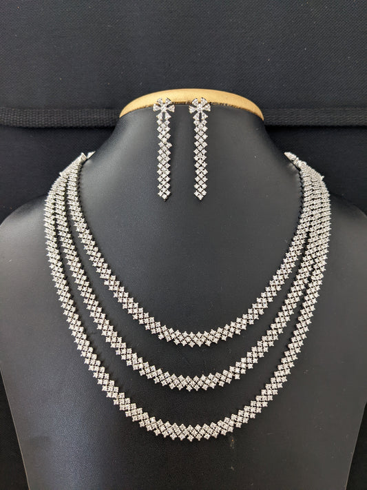 Triple strand diamond look alike Necklace and Earrings set