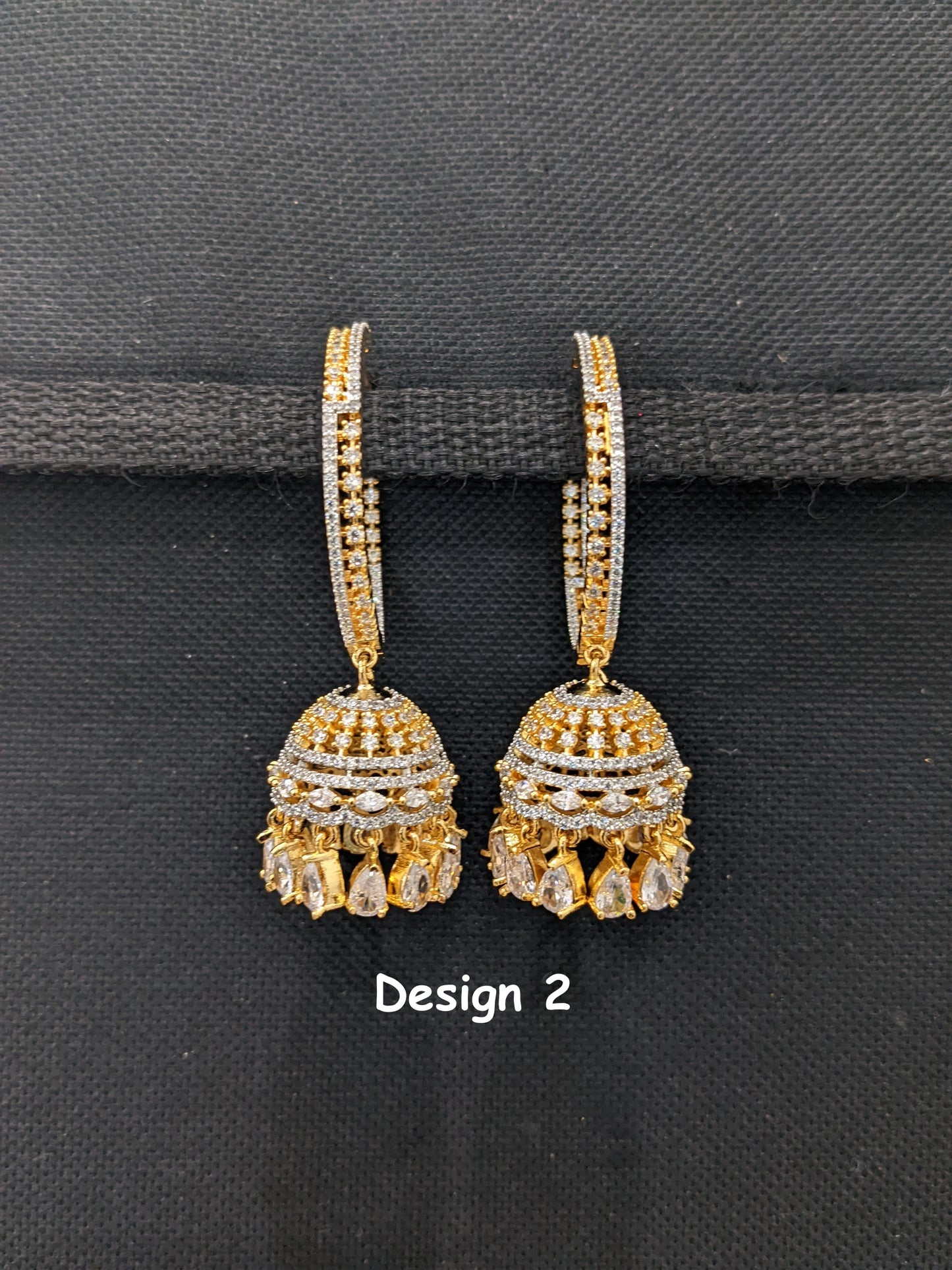 Jhumka dangle Large Hoop CZ Earrings - Gold plated