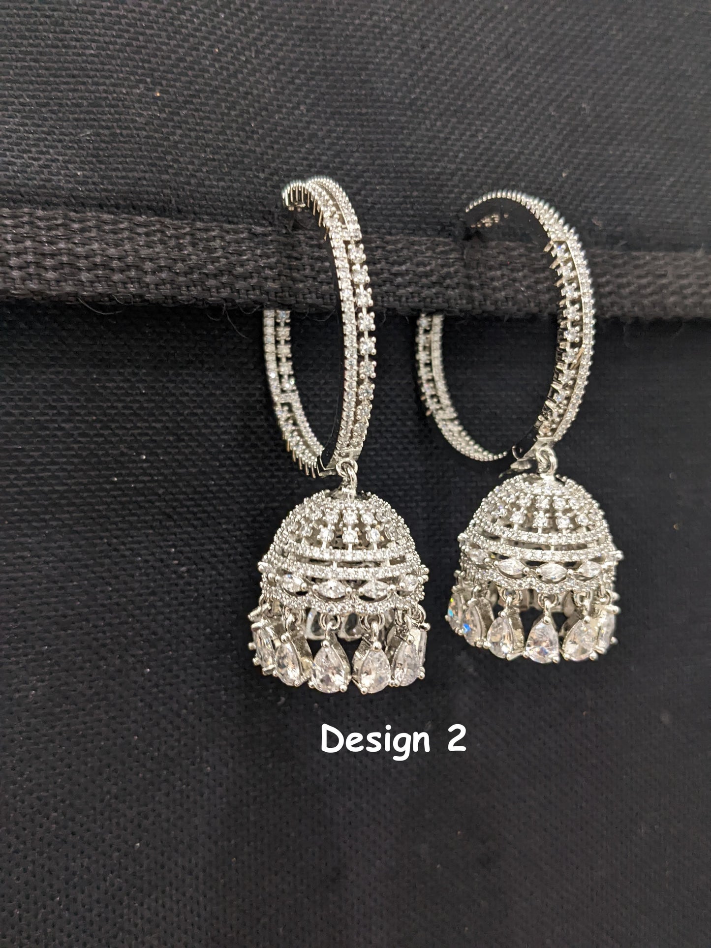 Jhumka dangle Large Hoop CZ Earrings - Diamond look