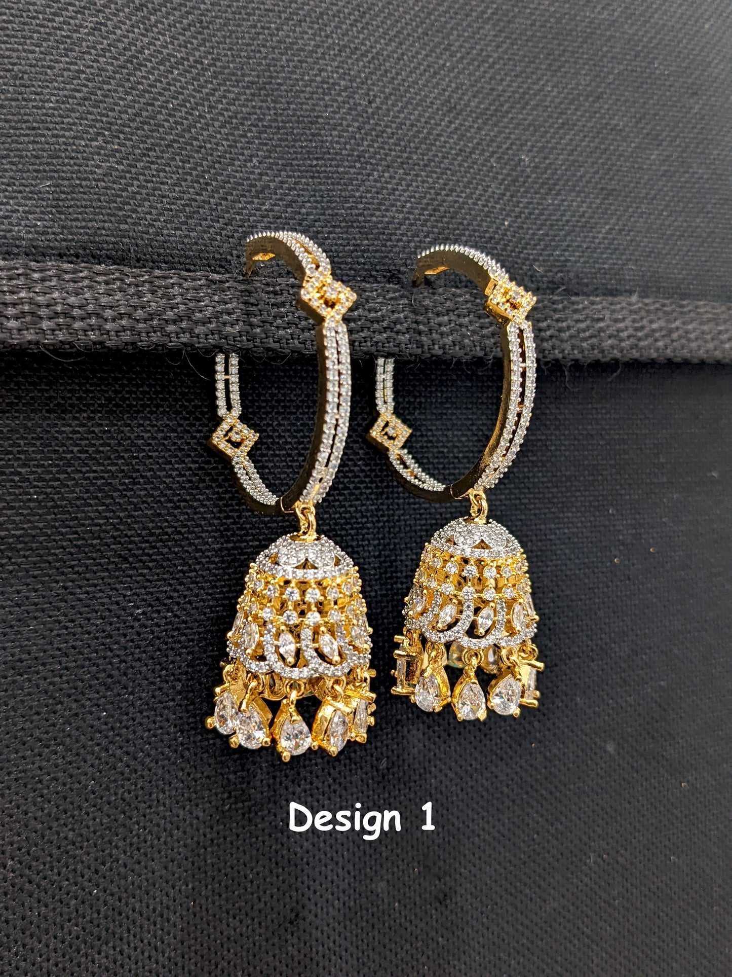 Jhumka dangle Large Hoop CZ Earrings - Gold plated