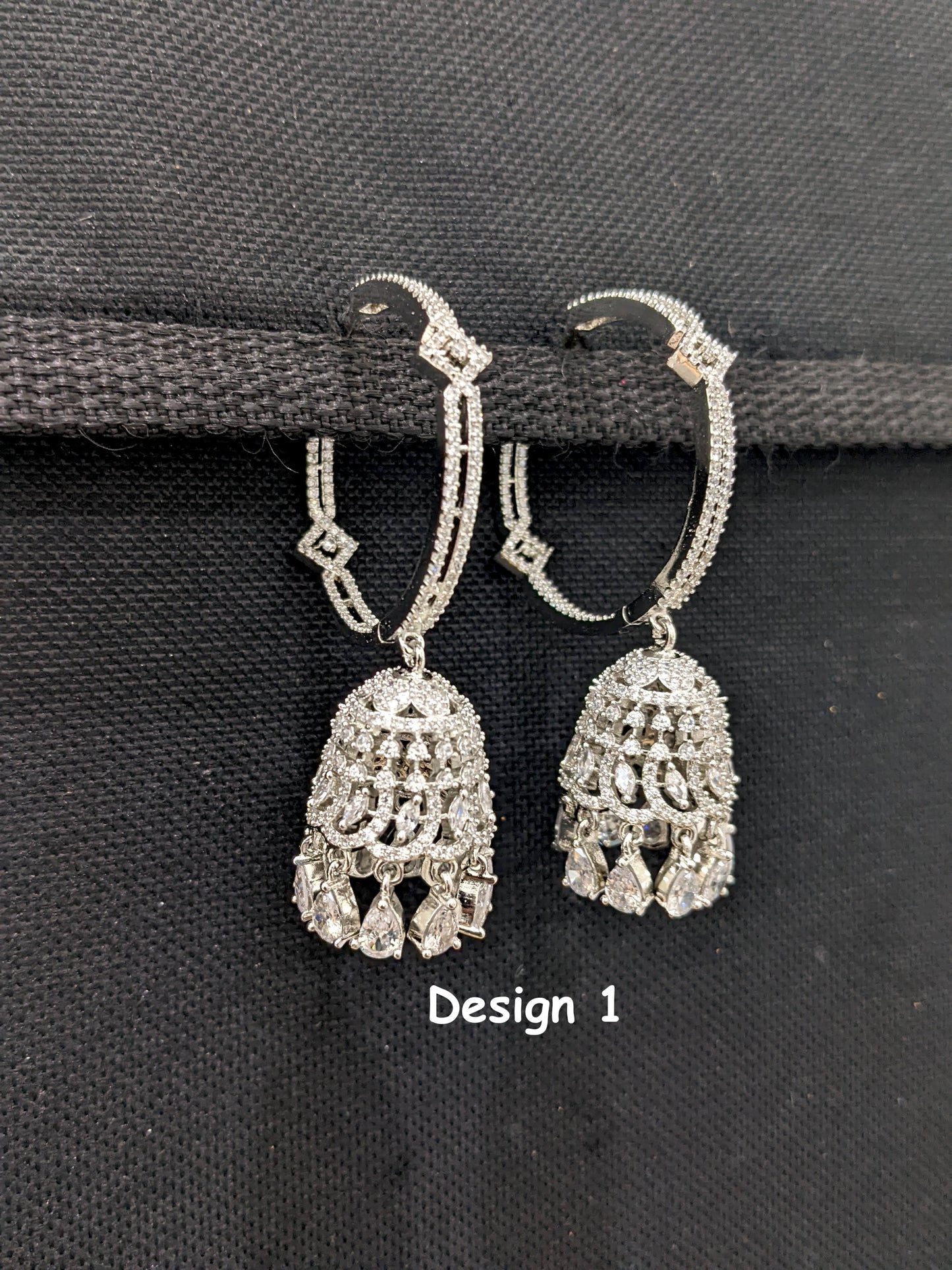 Jhumka dangle Large Hoop CZ Earrings - Diamond look