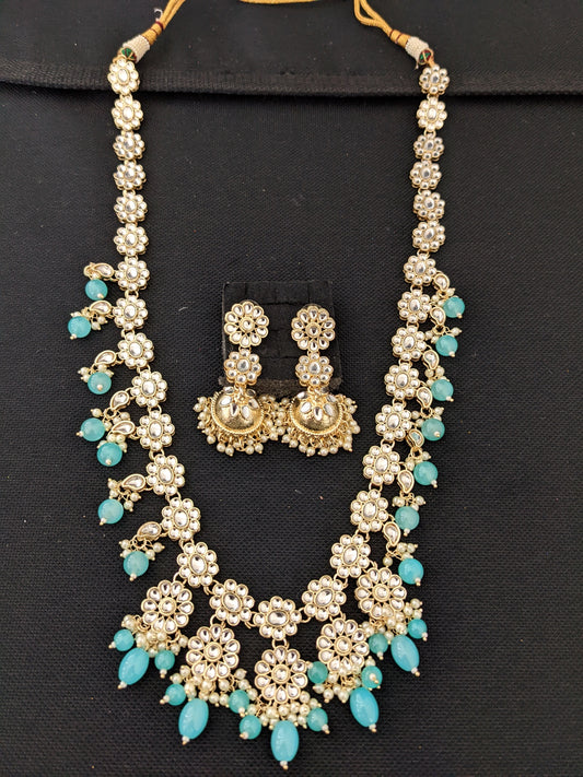 Color bead dangle Kundan Haram Necklace and Earrings set