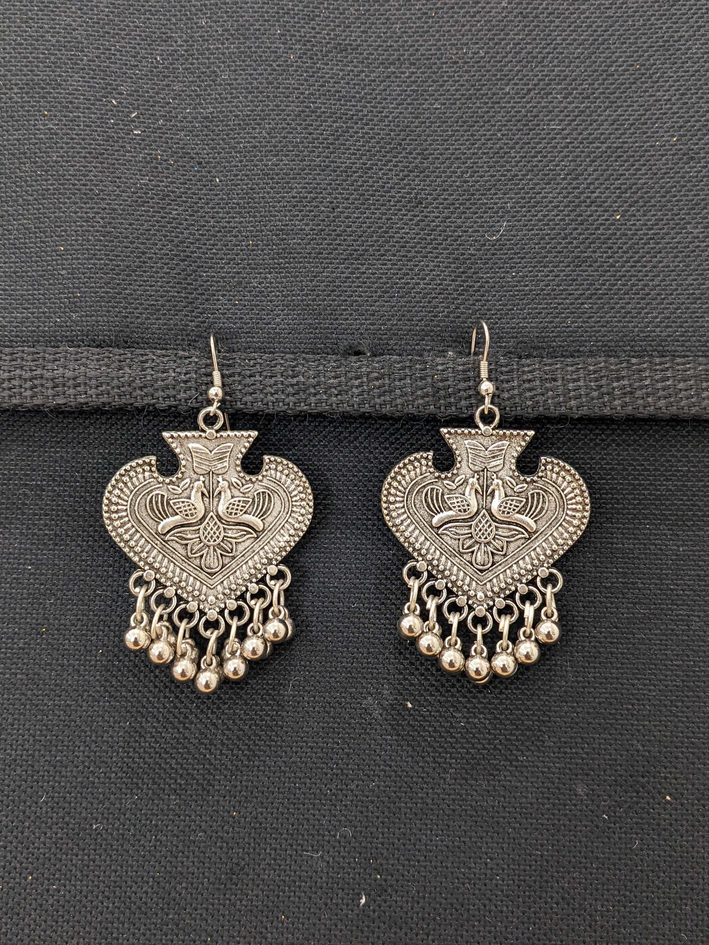 Oxidized Silver Peacock Hook Earrings