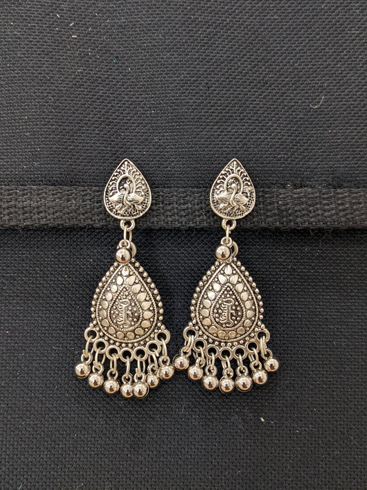 Oxidized Silver Peacock Earrings