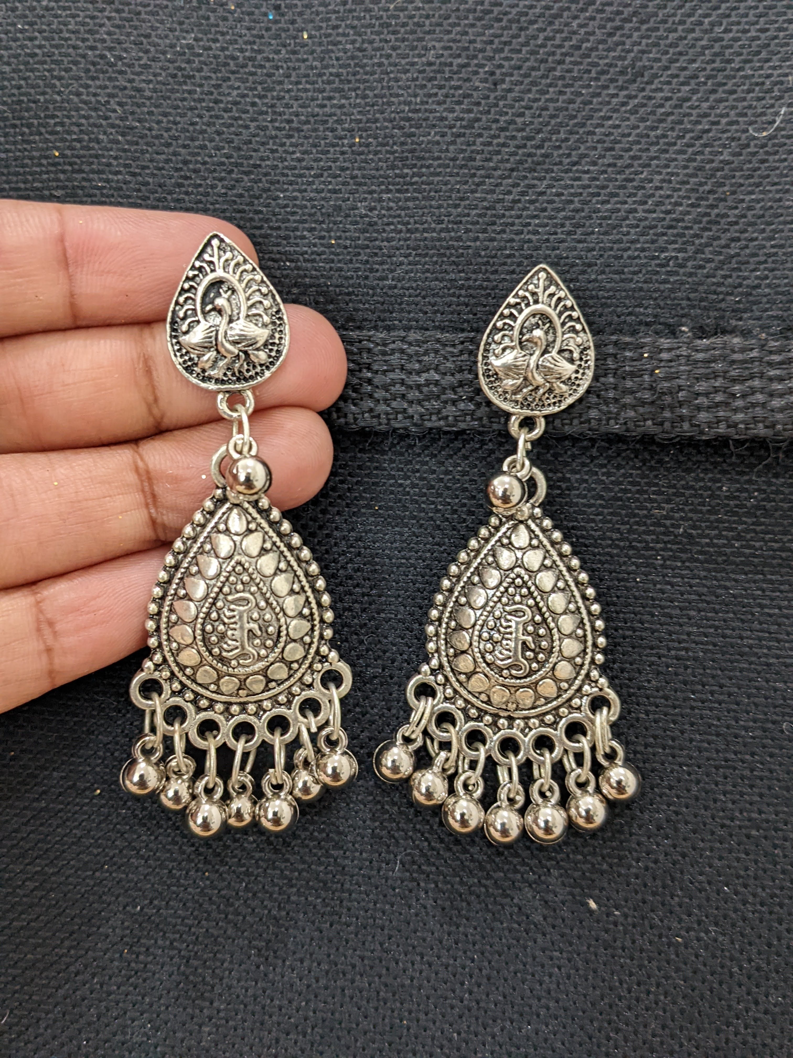 Oxidised Silver Peacock Earrings – Thiya