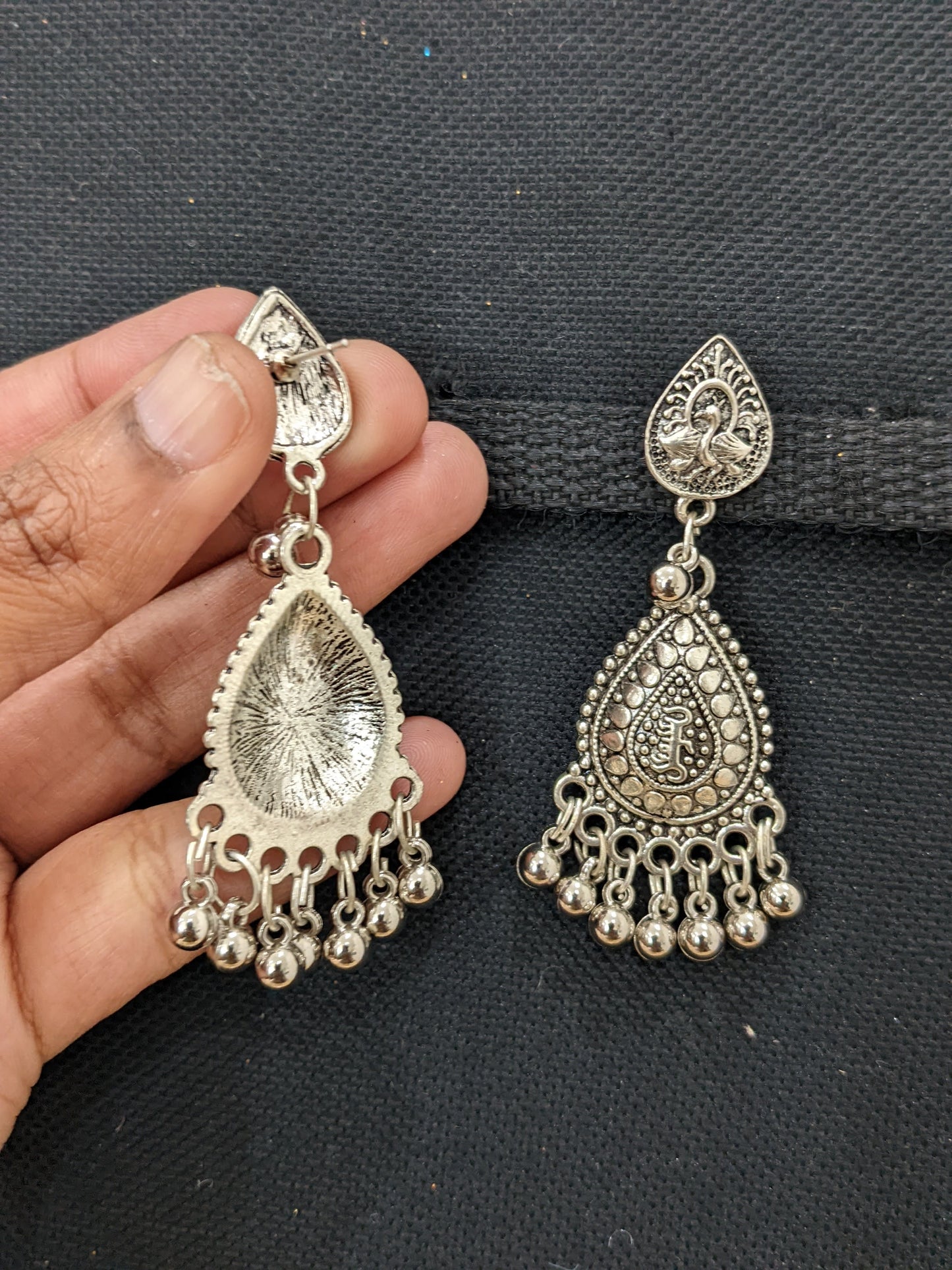 Oxidized Silver Peacock Earrings