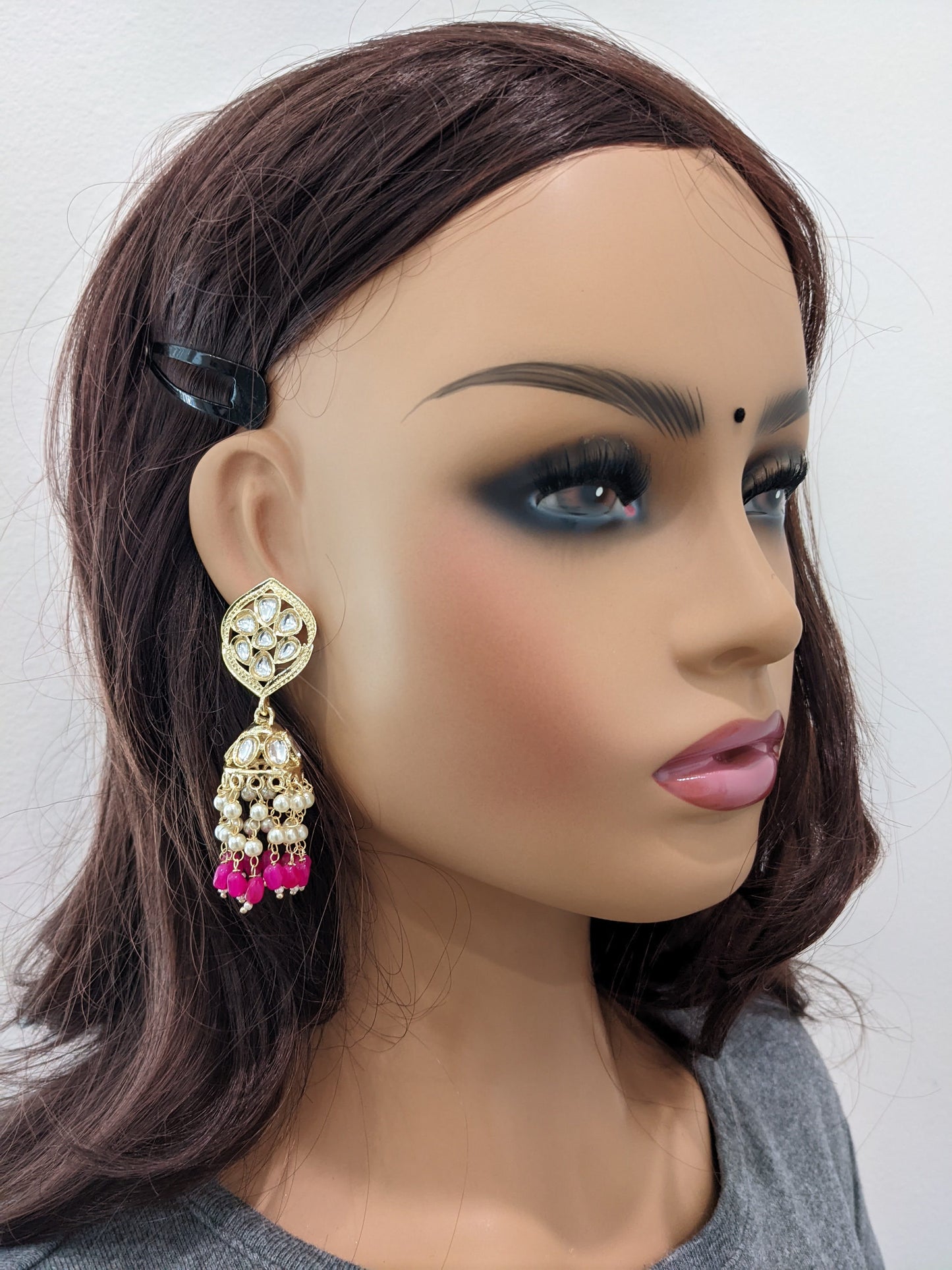 Pearl tassel Kundan Dangle Jhumka Earrings