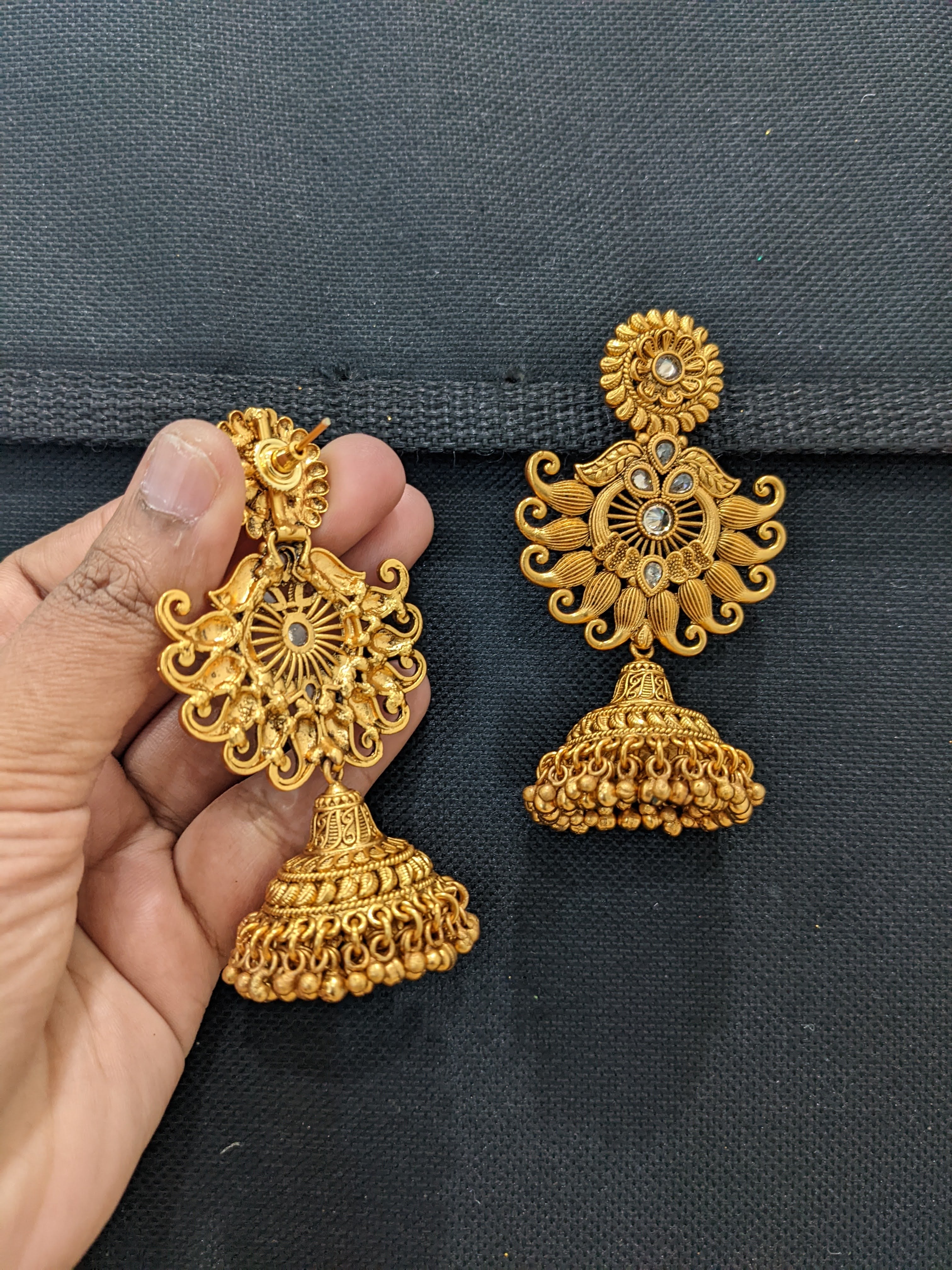 South Indian Mango Design Long Stud Earrings Gold Covering ER25521