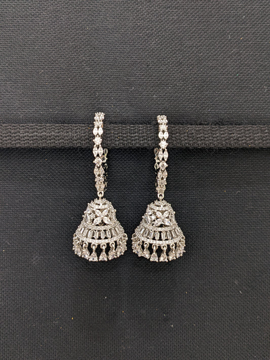 Cone Jhumka dangle Large Hoop CZ Earrings - Diamond look