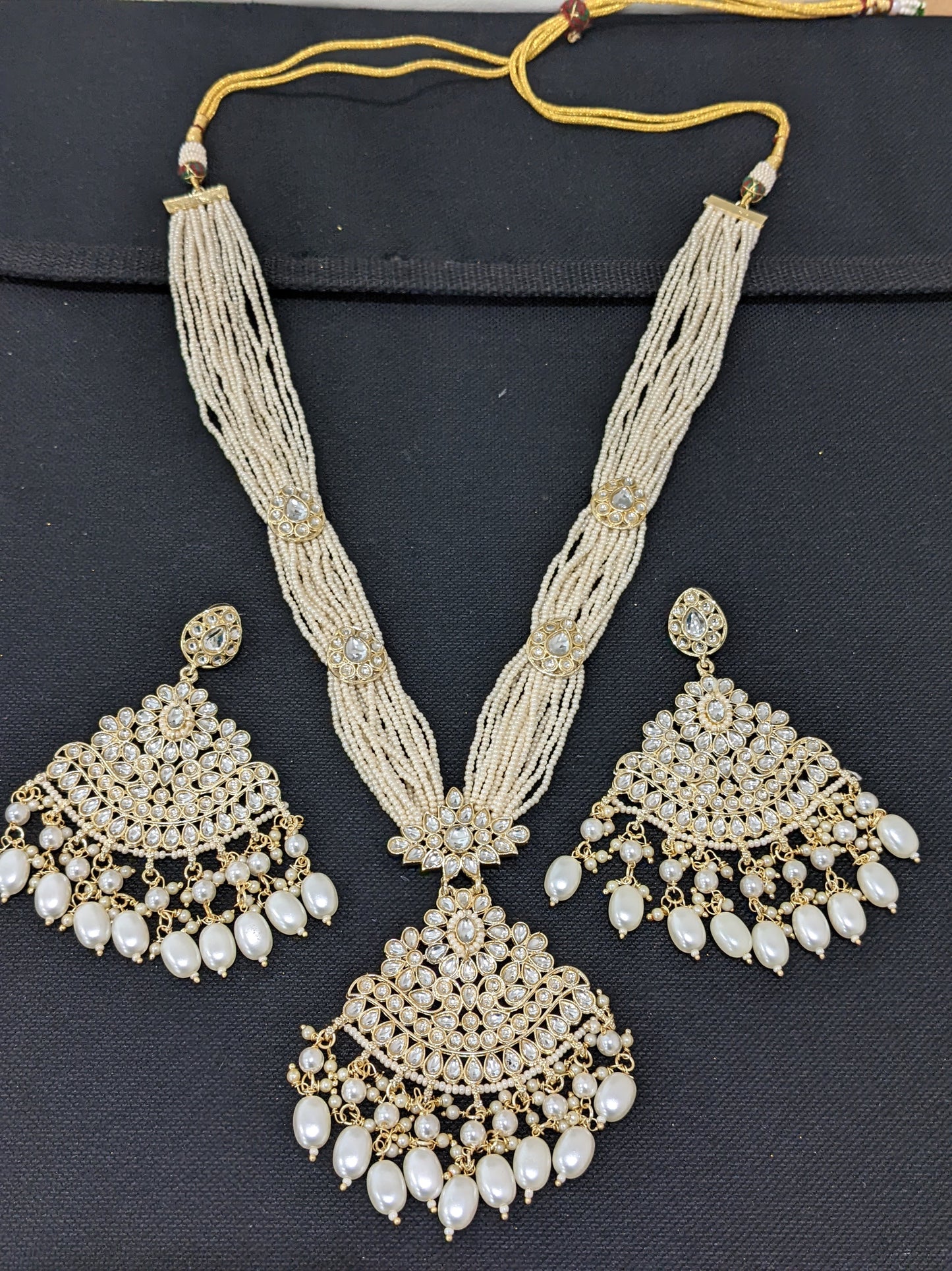 Glass Kundan Haar Necklace and XL Earrings set