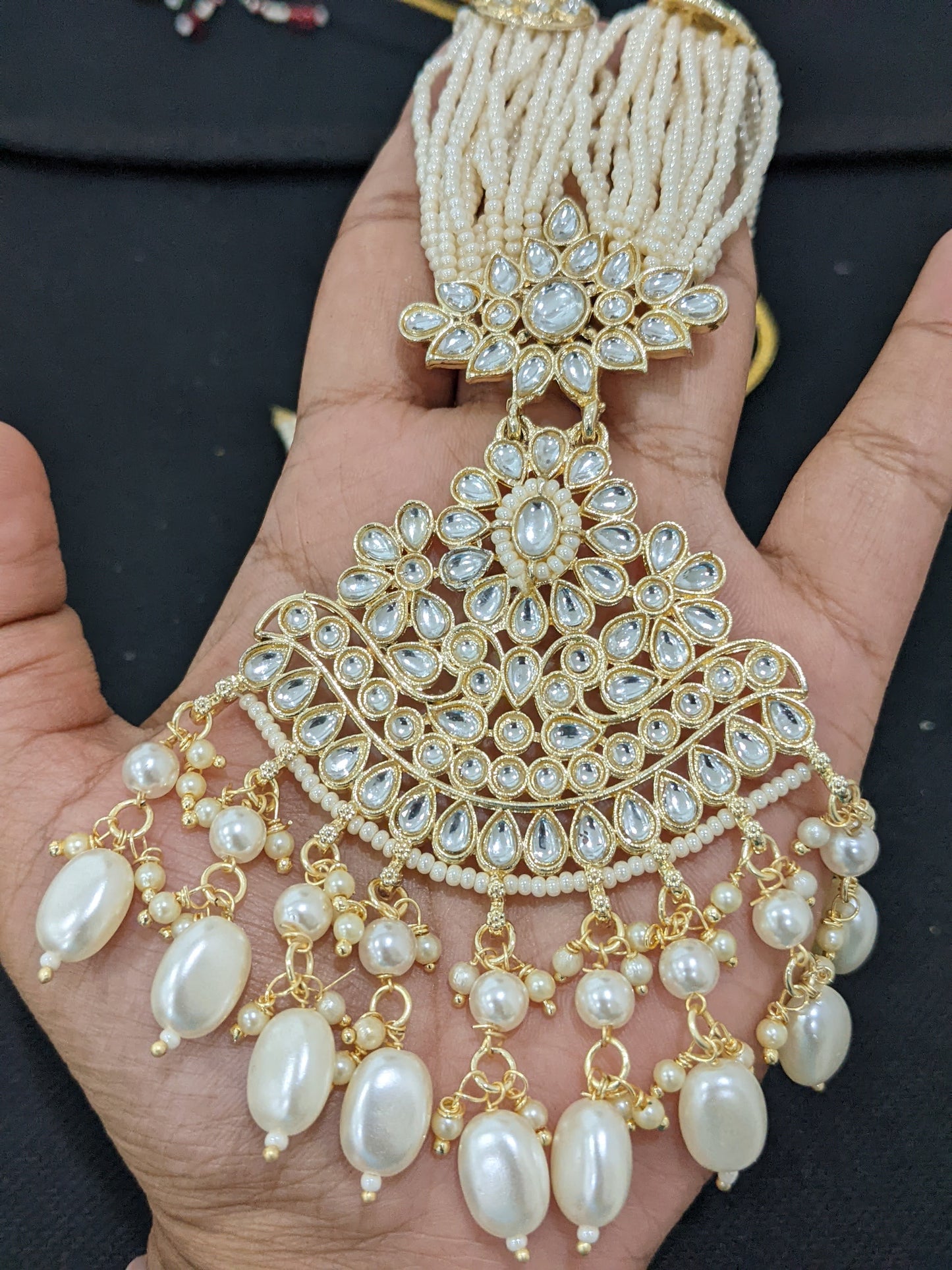 Glass Kundan Haar Necklace and XL Earrings set