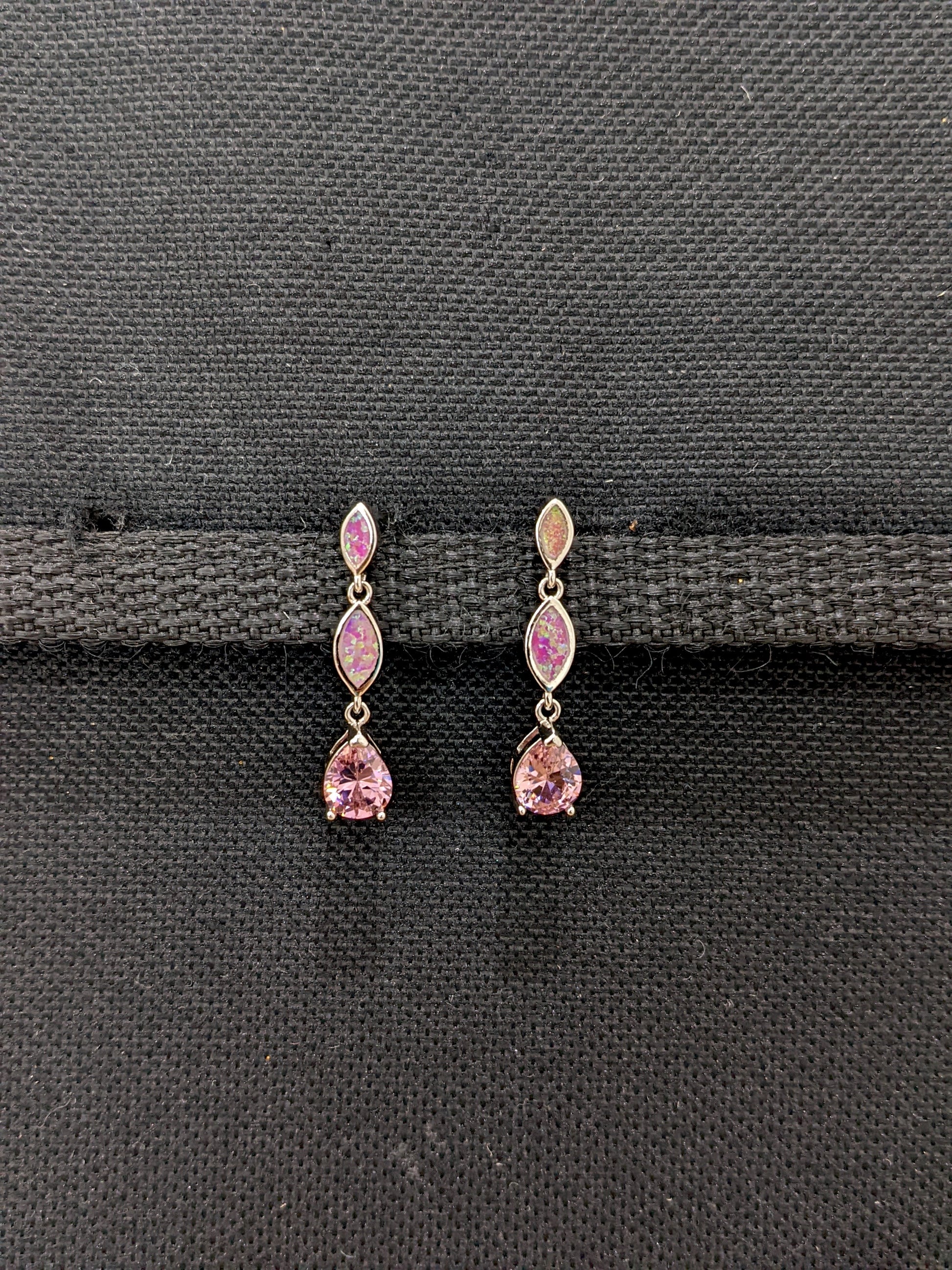 Triple tear drop Pink opal Earrings - Simpliful