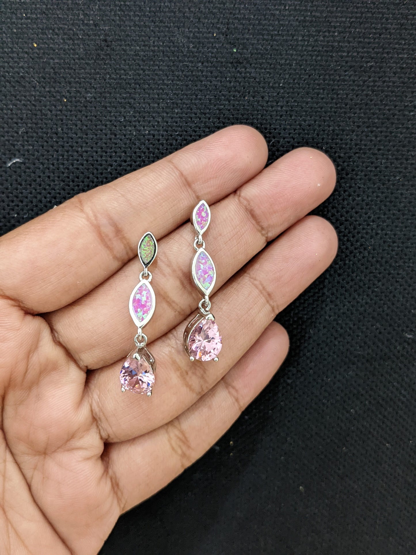 Triple tear drop Pink opal Earrings - Simpliful