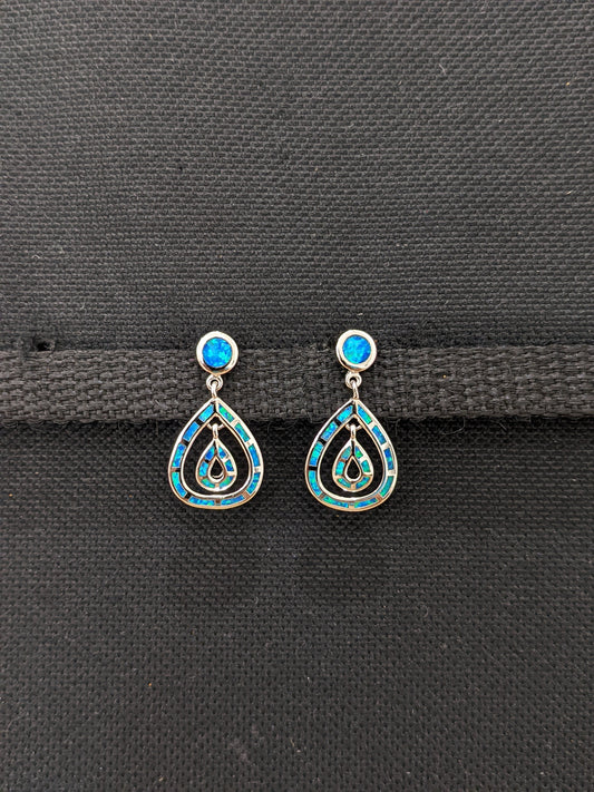 Blue opal double tear drop Earrings - Simpliful
