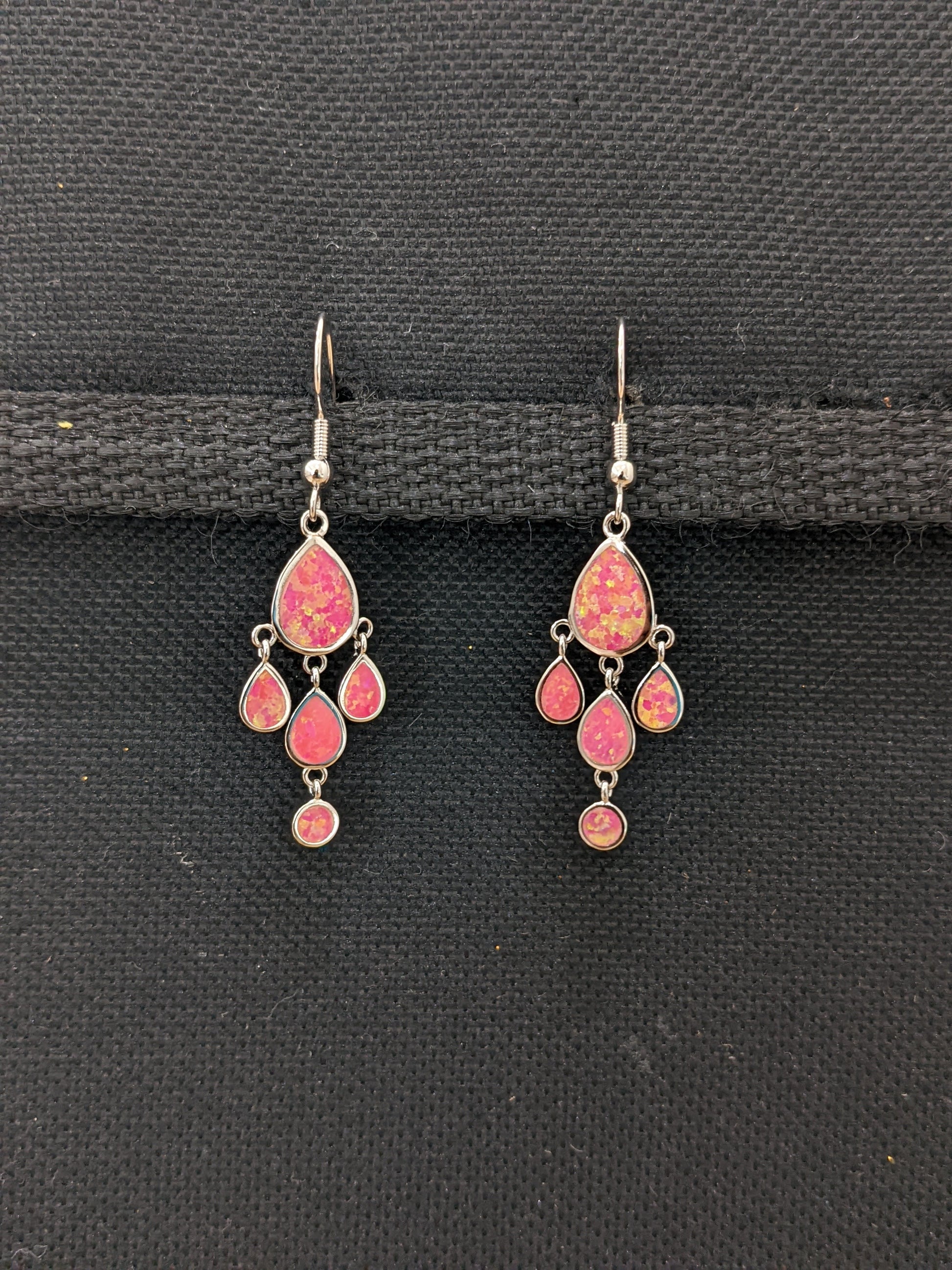 Pink opal stone multiple tear drop dangle earrings - Simpliful