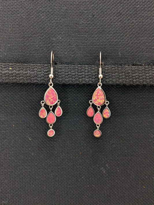 Pink opal stone multiple tear drop dangle earrings - Simpliful
