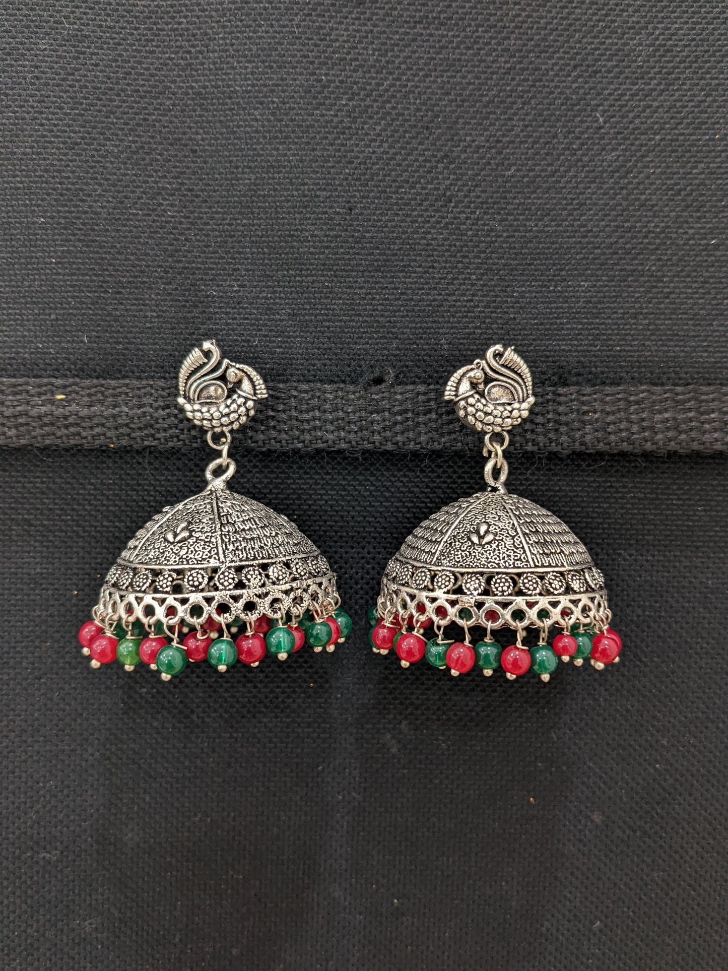 XXL size oxidized silver jhumka earrings