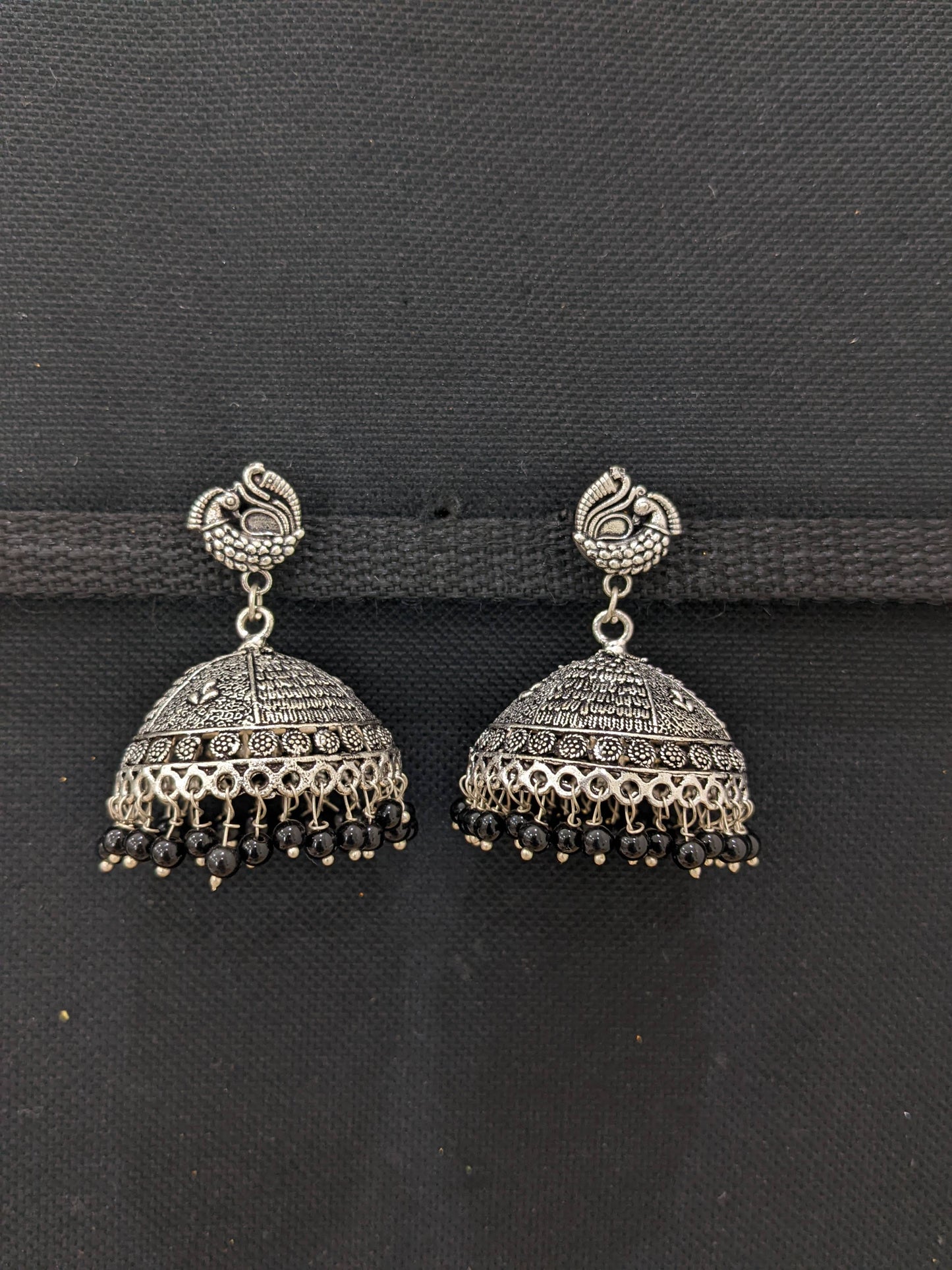 XXL size oxidized silver jhumka earrings