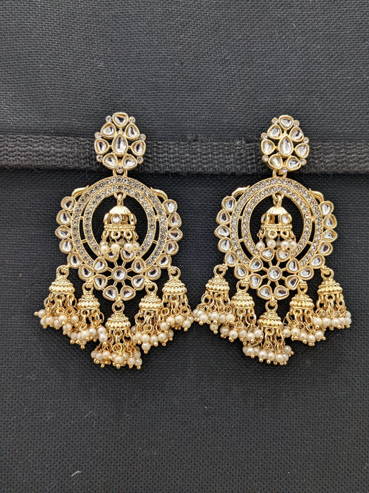 Multiple jhumka dangle Kundan Chandelier Earrings