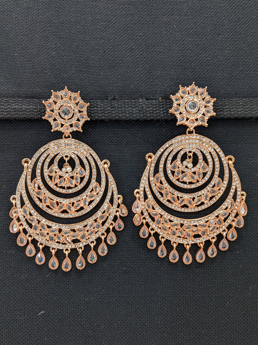 XXL size Rose gold plated CZ Chandbali Earrings