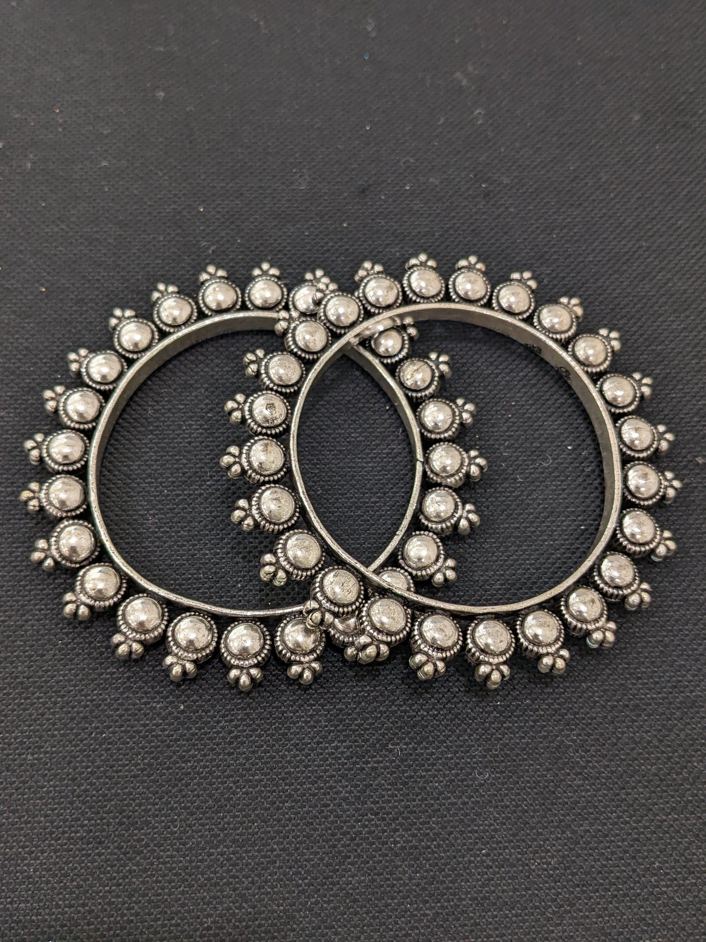 Oxidized silver pair bangles - Round 3 dot design