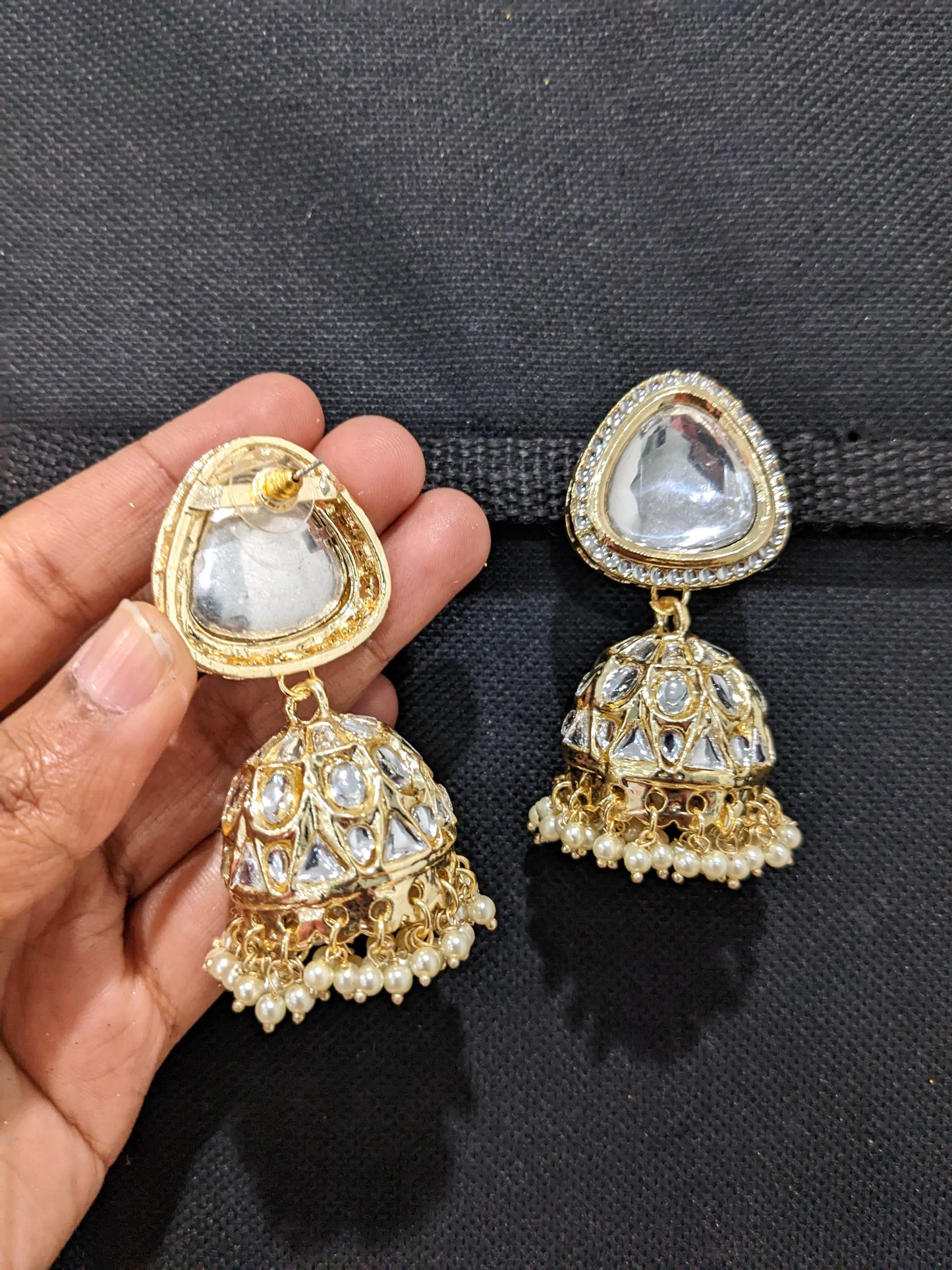 Large Kundan Stud Jhumka Earrings