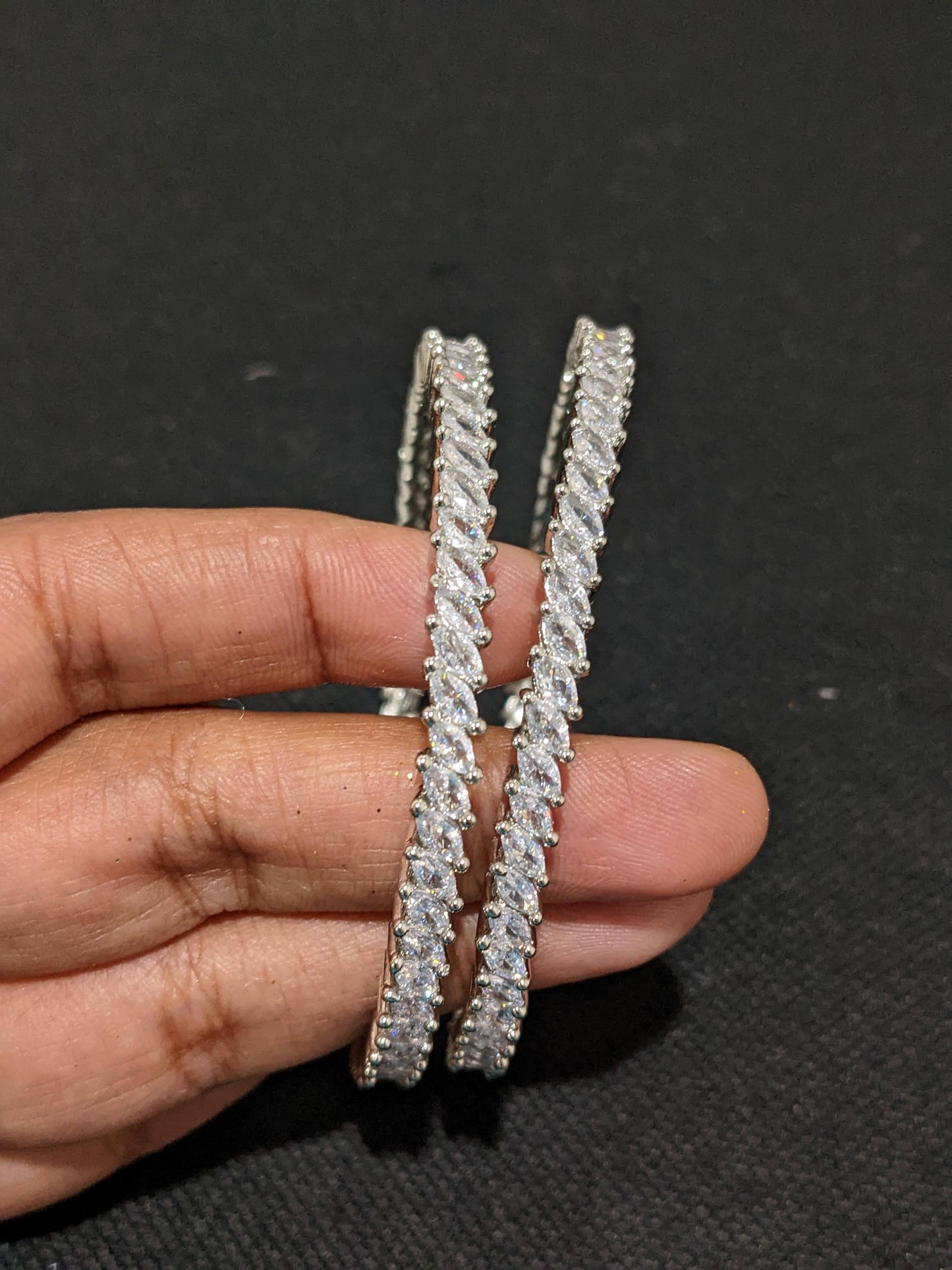 Diamond design Silver Rhodium plated CZ bangles